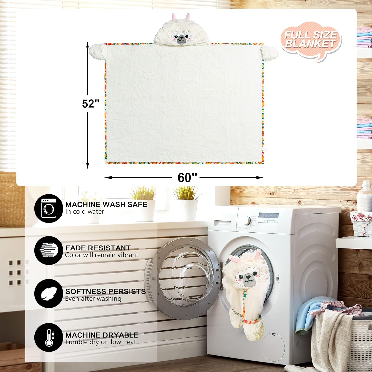 Llama Alpaca Wearable Hooded Blanket for Adults – Fuzzy Super Soft Warm Cozy Plush Flannel Fleece & Sherpa Hoodie Throw Cloak Wrap - Llama Gifts for Women Adults Girls and Kids - Image 6