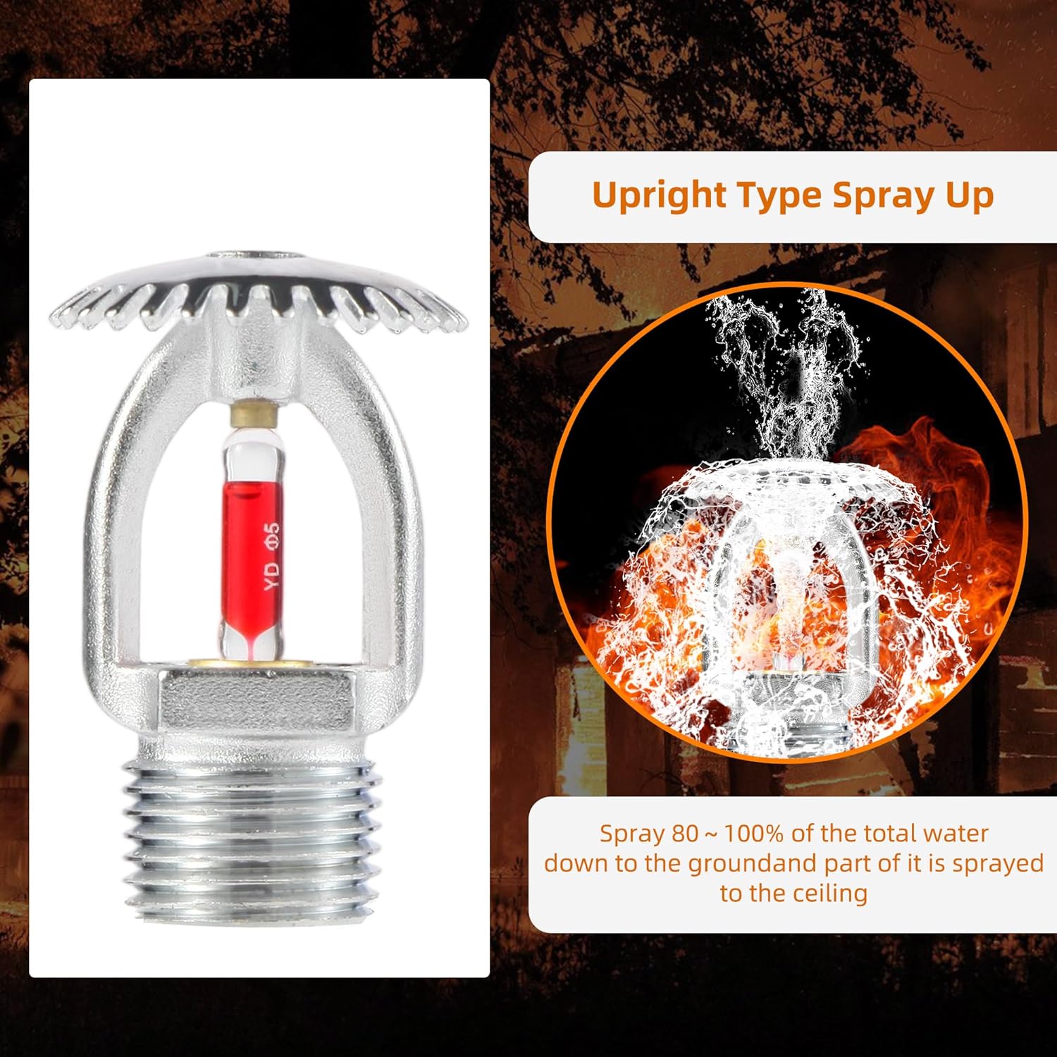 5pc Fire Sprinkler Head, 1/2 Inch 155℉ Upright Sprinklers K80 Water Spray Up 68°C Quick Response 1/2 NPT Thread for Home/Commerical/Residential Replacement (Upright Type)