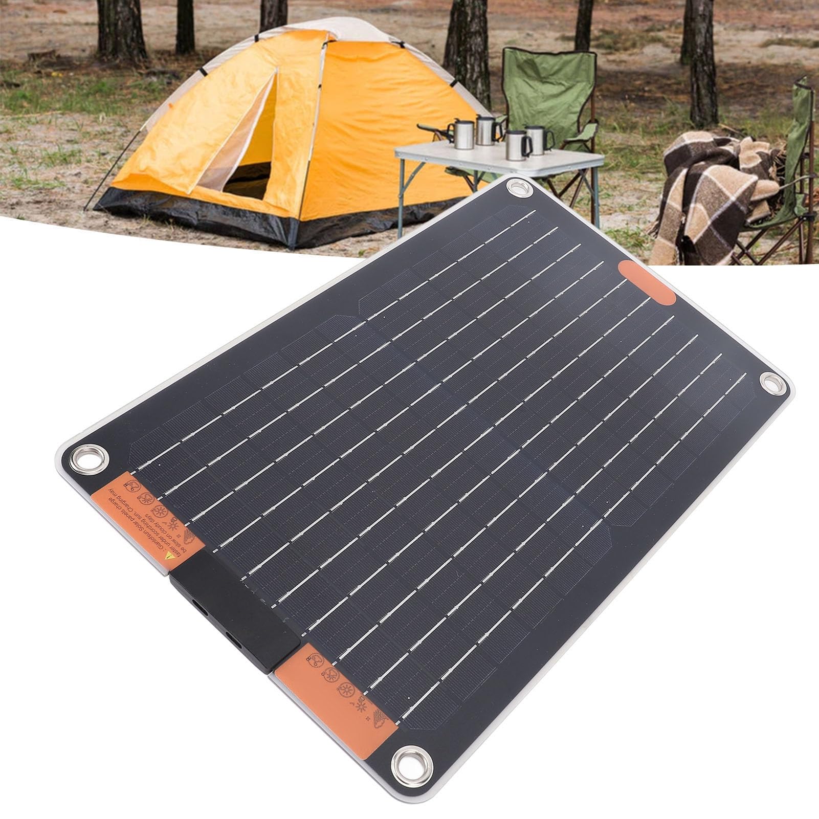 Cargador de panel solar monocristalino ligero de 15 W para aventuras al aire libre, doble salida tipo C, panel solar portátil para teléfonos y tabletas