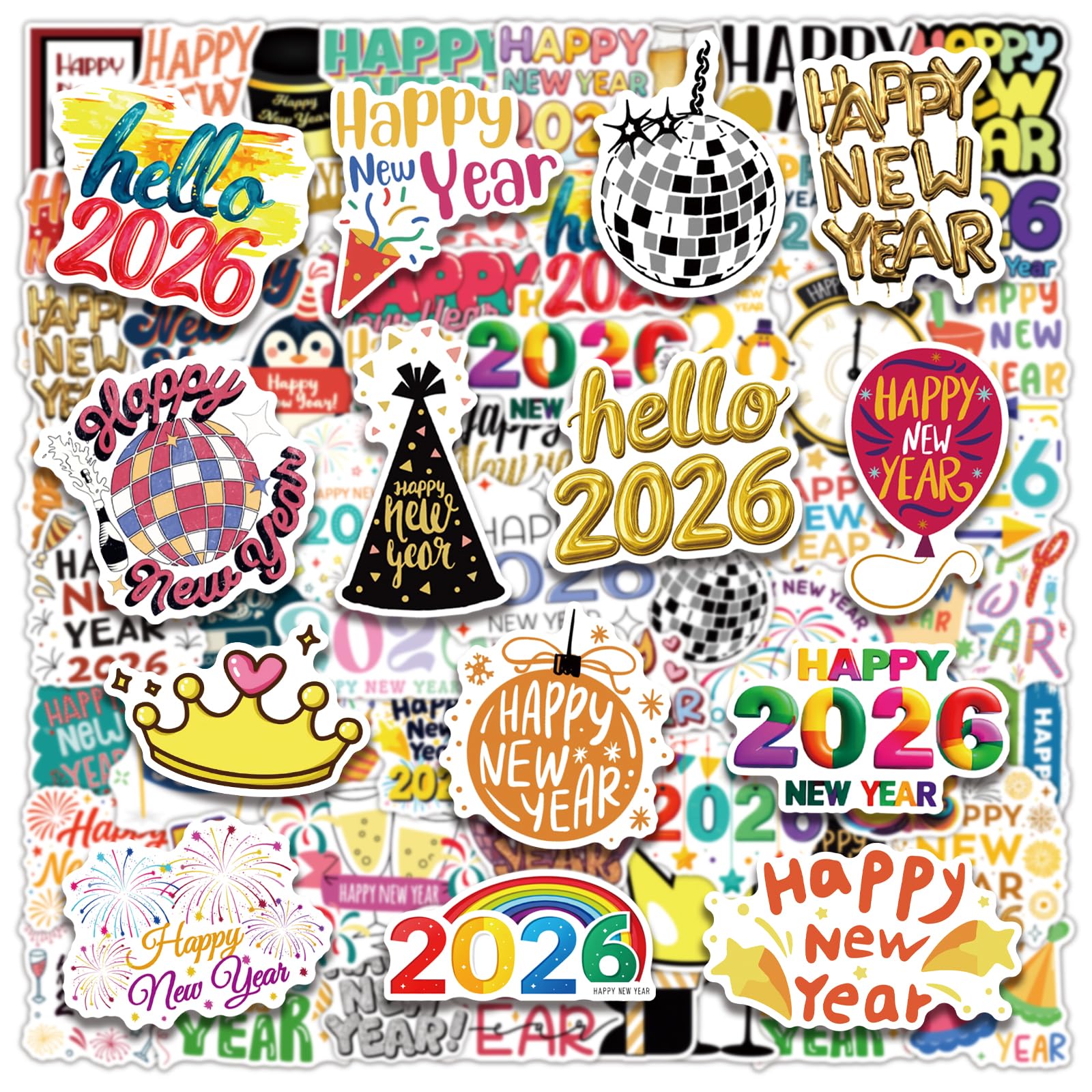Amazon.com: XZENTIRA 102 PCS Happy New Year Stickers 2026, Vinyl