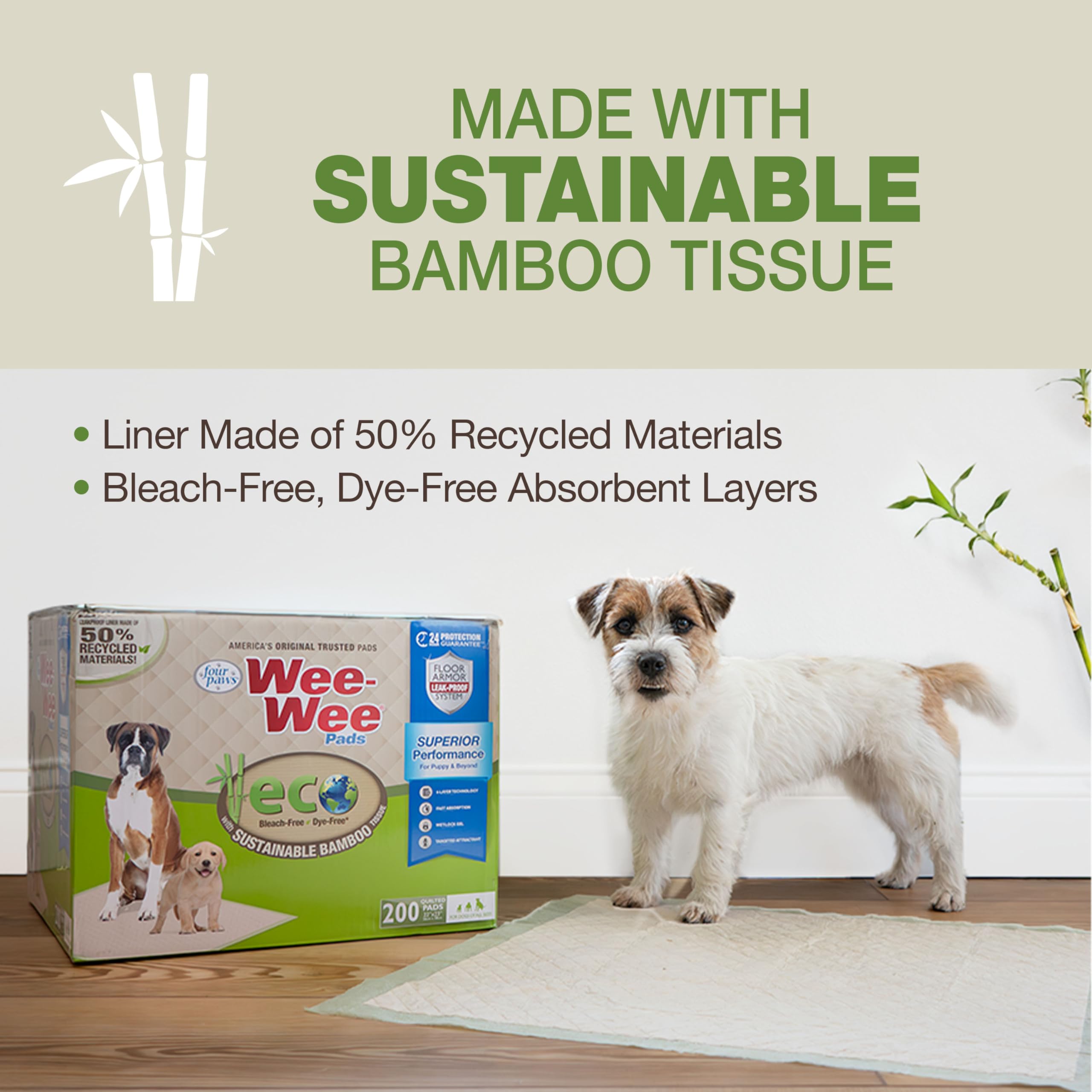 Four Paws Wee-Wee - Almohadillas de bambú para orina de Rendimiento Superior para Perros, Almohadillas de Entrenamiento para Perros y Cachorros, Forros para jaulas, Suministros de hogar, 22 x 23