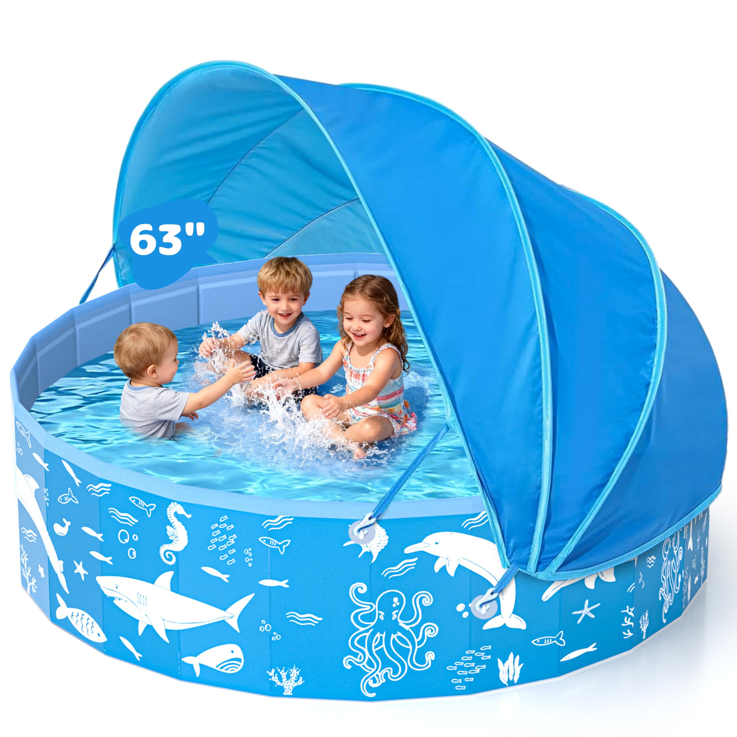 Photo 1 of ***LIKE NEW/OPEN BOX***
63” Extra Large Kiddie Pool with Canopy, EPN UPF 50+ Sun Shade Baby Pool, No Inflation Foldable Toddler Pool for Backyard Outdoor & Beach, Portable Thickened PVC BPA-Free Kids Water Play Pool, Blue