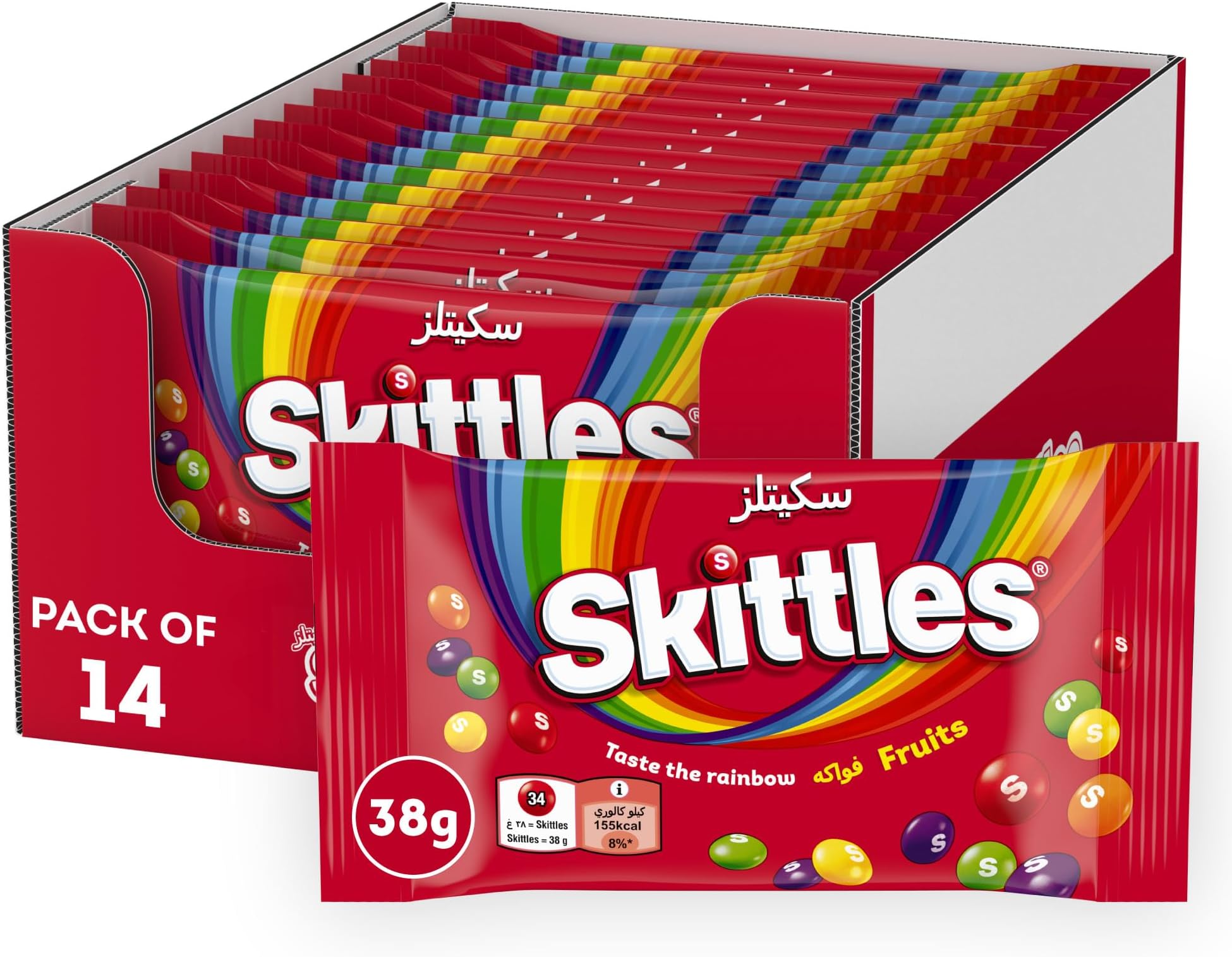 Original Fruits Candy Pack of 14x38g, Taste the Rainbow, Candies with Blackcurrant, Lemon, Lime, Orange & Strawberry