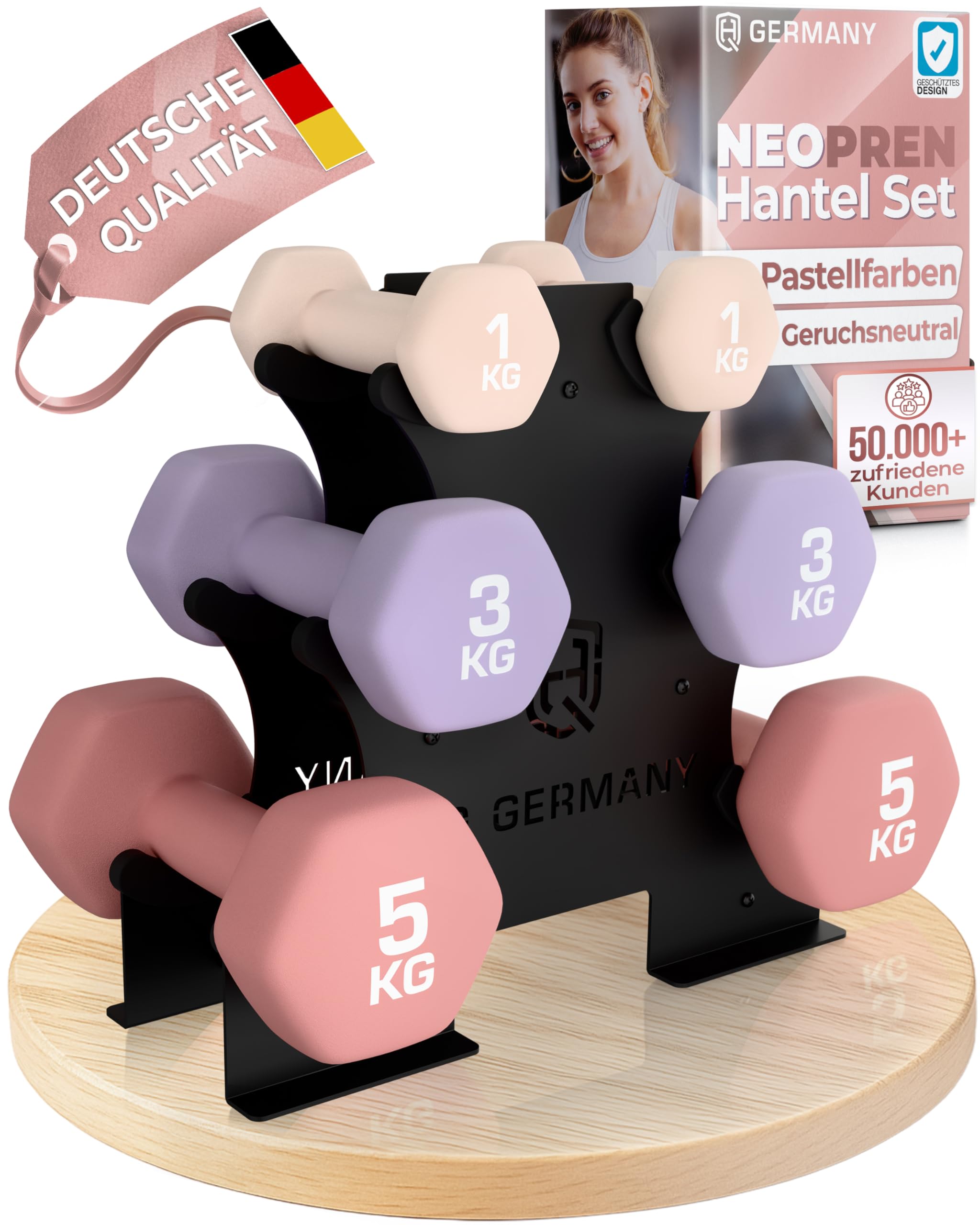 HQ Germany® Hanteln Set [geruchsfreie Pastellfarben] - Hanteln 2 Stück für Pilates und Kraftraining, Hantelset Home Gym, Dumbbells, Gewichte Hantel, Hantel Set, Kurzhanteln, Handeln für Frauen - 1