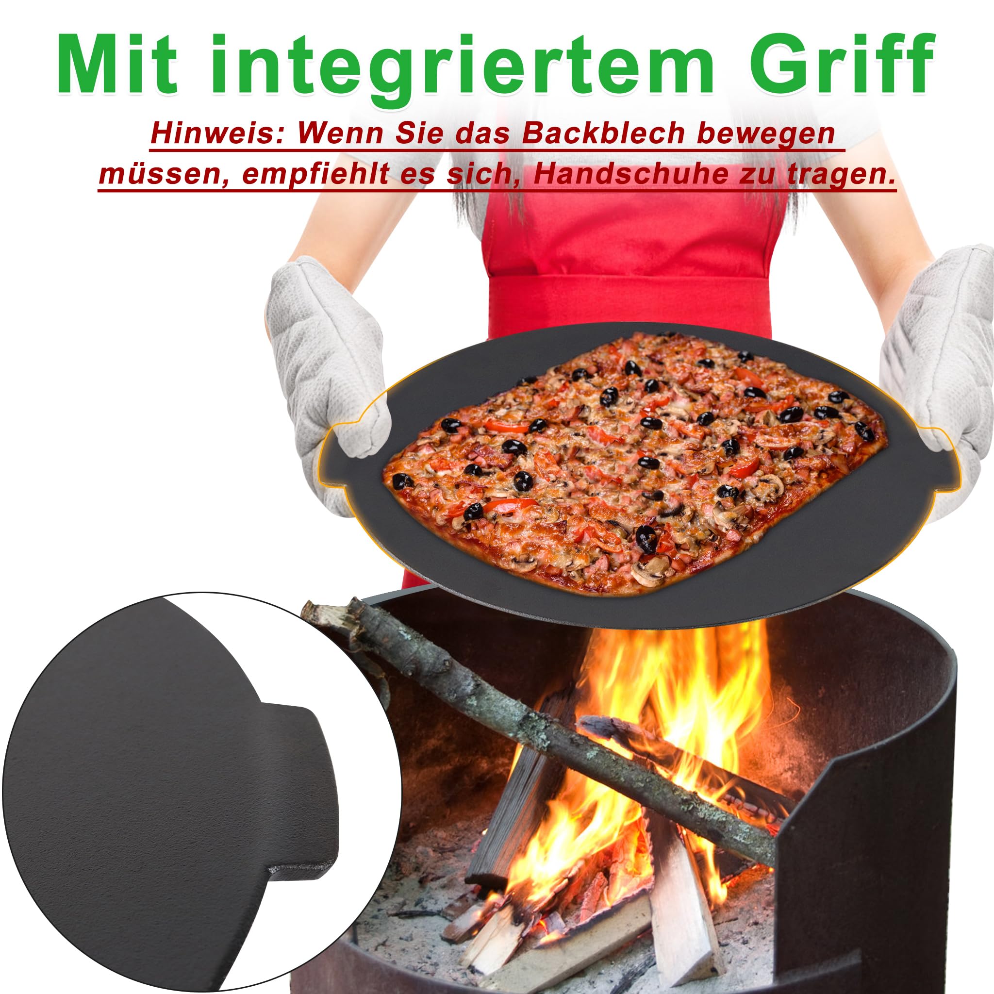 XMTECH Dutch Oven żeliwna patelnia grillowa, okrągła, Ø 45 cm, wysokość 37 cm, z 3 nogami, żeliwo, trójnożna płyta grillowa