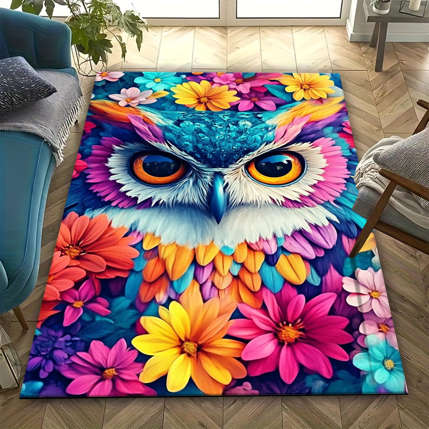 Tapis de salon hibou 3D imprimé antidérapant 140x200 cm