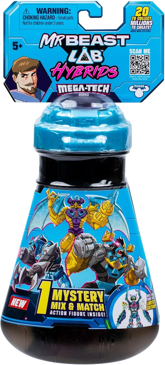 MrBeast Lab Hybrids Single Pack Figure, 20 to Collect | Blind box figures with 10 points of articulation, 4-inch scale, 4-piece armor set, and mix-and-match parts