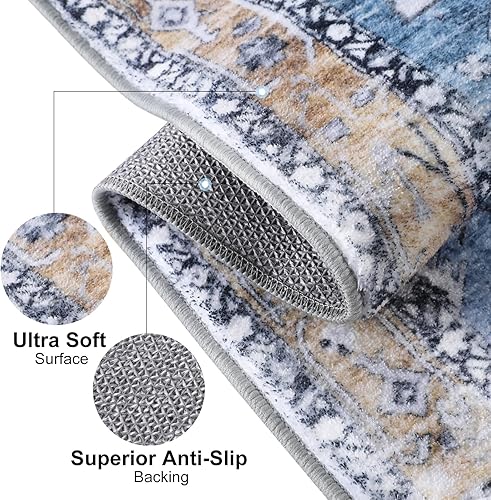 Miniatura 3 de COMSLE Alfombra bohemia de 2 x 3 pies, lavable para entrada, de lana sintética, pequeña, envejecida, antideslizante, para interiores, dormitorio,