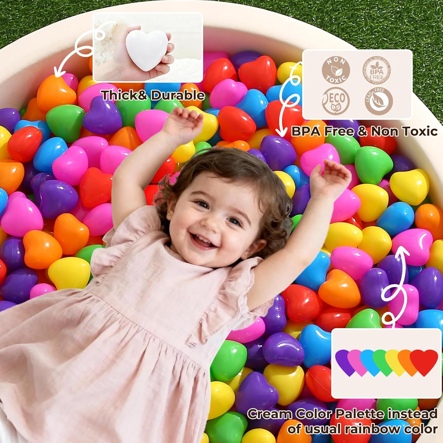 TRENDPLAY Heart Ball Pit Balls Shape - Non-Toxic Plastic Ball for Tent, Playpen, Party Water Play, 2.36in