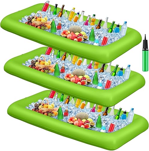 Miniatura 10 de Leitee 3 barras inflables de servicio de 52 x 24 x 5 pulgadas, bandeja de servir para bufé de hielo, enfriador de bebidas con tapón de drenaje, Negro