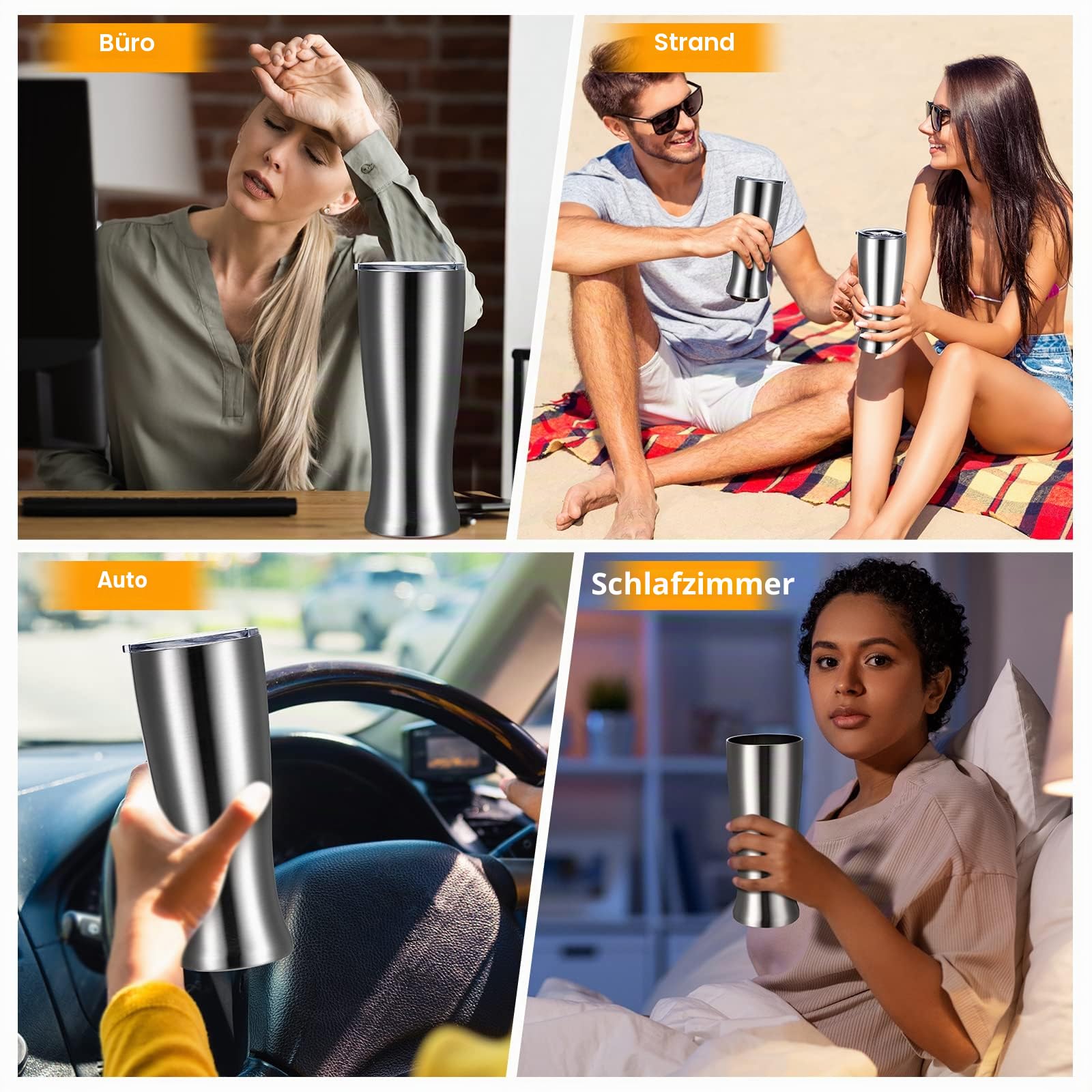 Geetery 4 Bierbecher aus Edelstahl für Herren, doppelwandig, 500 ml, isoliert, vakuumbeschichtet, Vatertagsgeschenk (Silber)