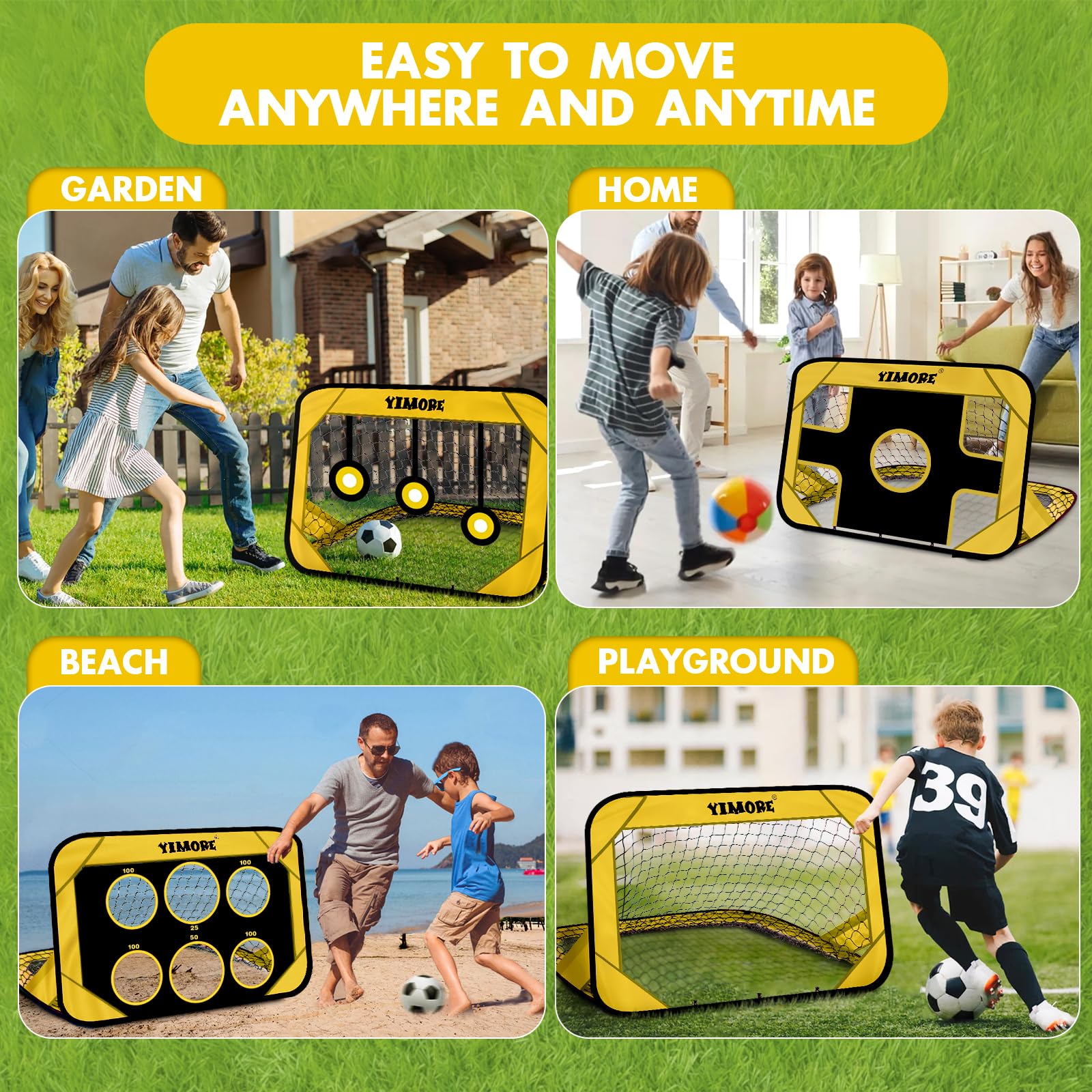 YIMORE Porta da Calcio per Bambini, 4 Modalità Porta da Calcio da Giardino, Pop-up Porte da Calcio Pieghevole, 120 * 80 * 80cm, Porta da Calcio per Interni ed Esterni