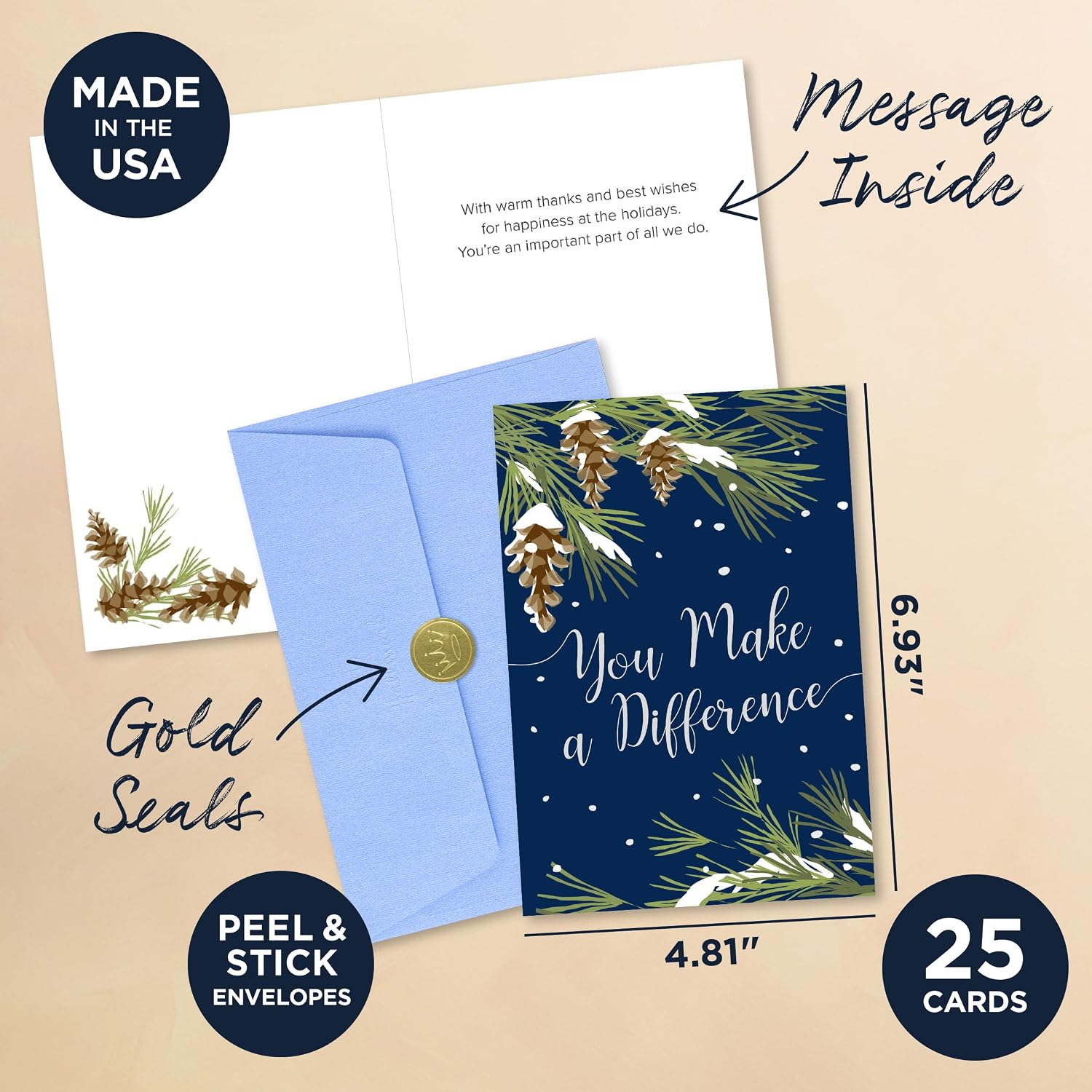 Hallmark Business Bulk 25 Pack Company Holiday Cards for Employees & Customers (Winter Pine Cones), 5 x 7 Cards, Message Inside, Envelopes Included