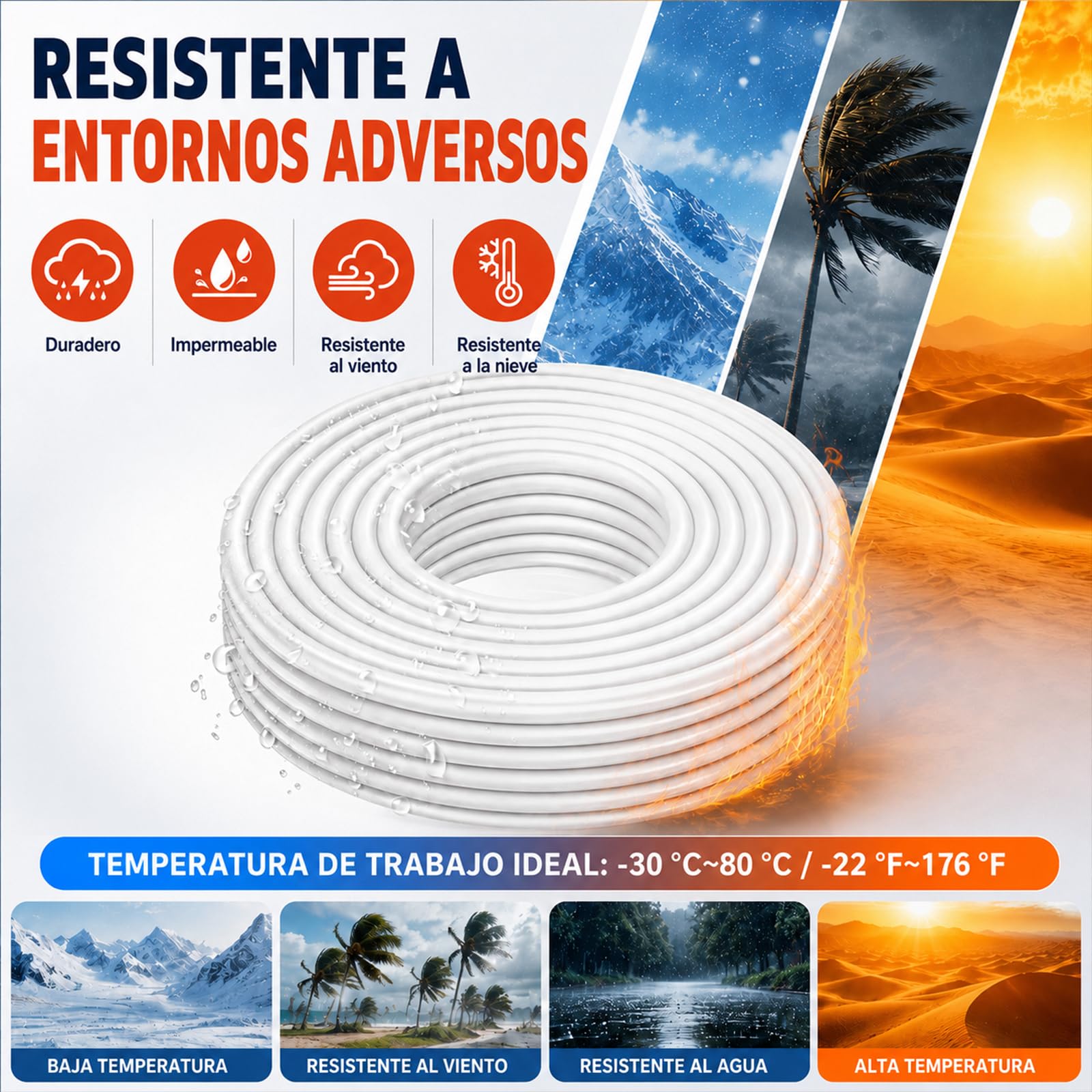 Cable 16AWG 2x1,5 mm², 20 m, Blanco, 2 Conductores Cobre Estañado Cable Flexible Baja Tensión 5V/12V/24V Alta Conductividad Resistente al Calor para LED, Automoción, Altavoces y DIY