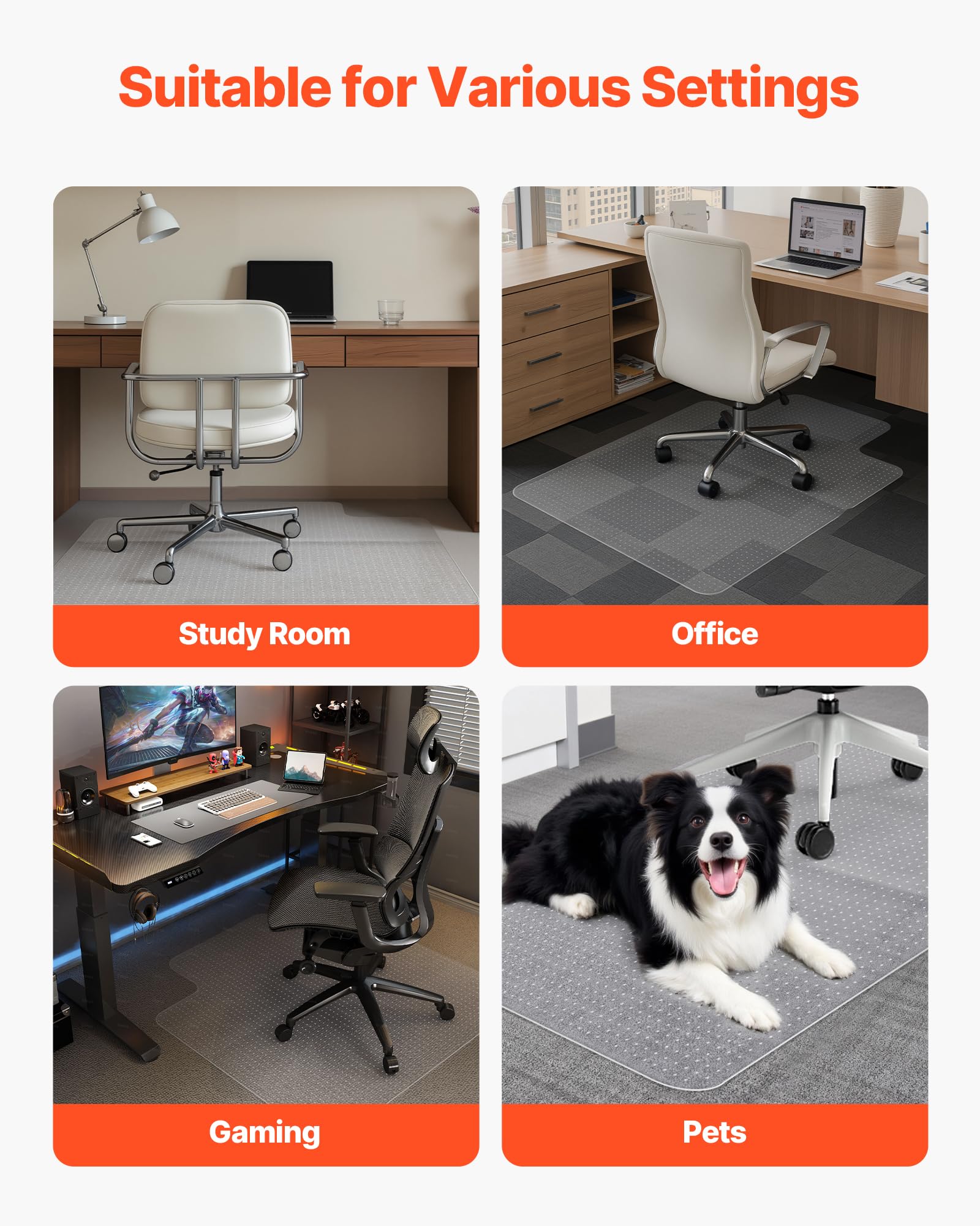 Tapis De Chaise De Bureau 122x91 Cm - Transparent, Antidérapant, Pour Moquette - Protection Sol, Facile à Nettoyer