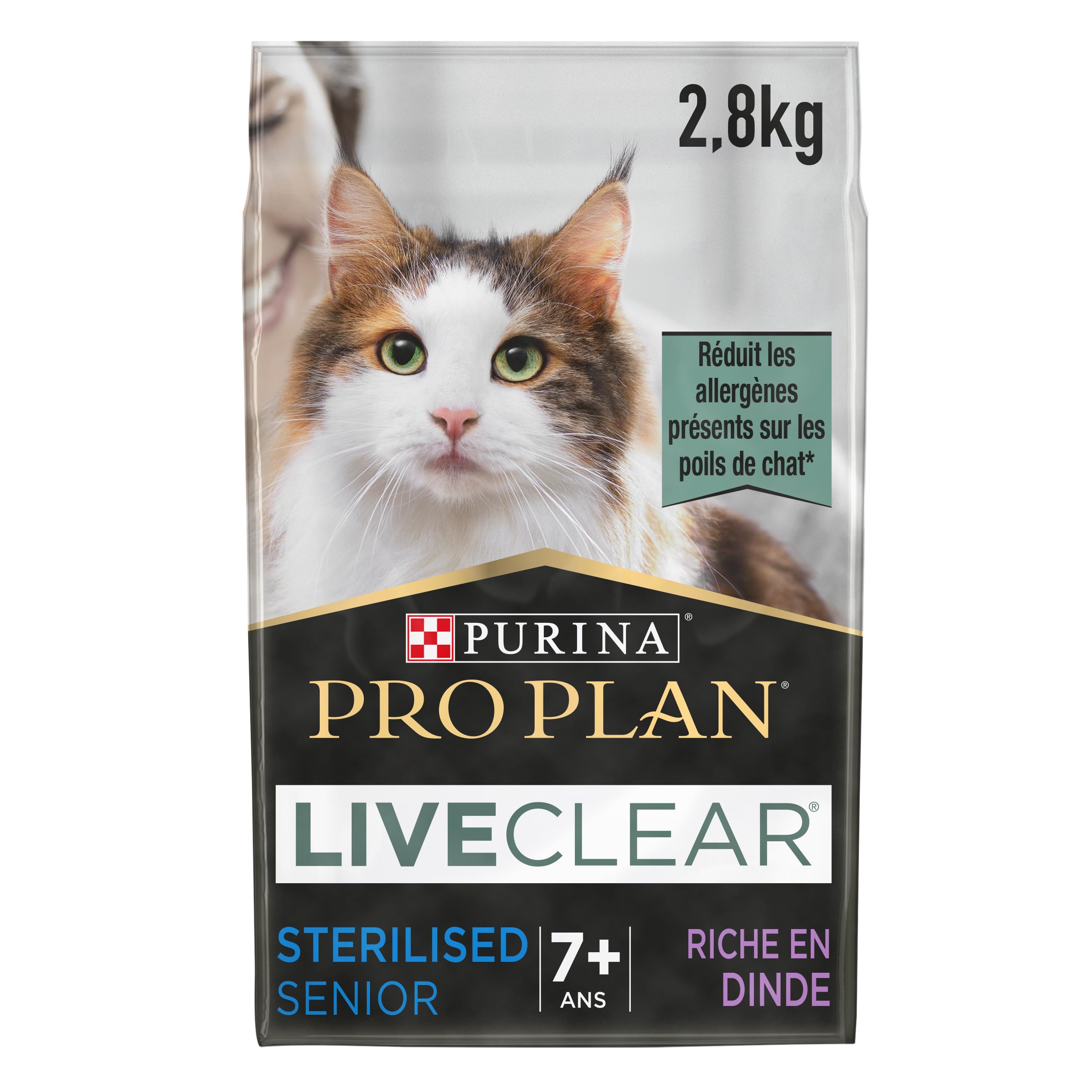 PURINA PRO PLAN | Liveclear | Senior Cat | Sterilized | Rich Turkey Dry Food | Actively Reduces Allergens in Cat Hair 2.8 kg