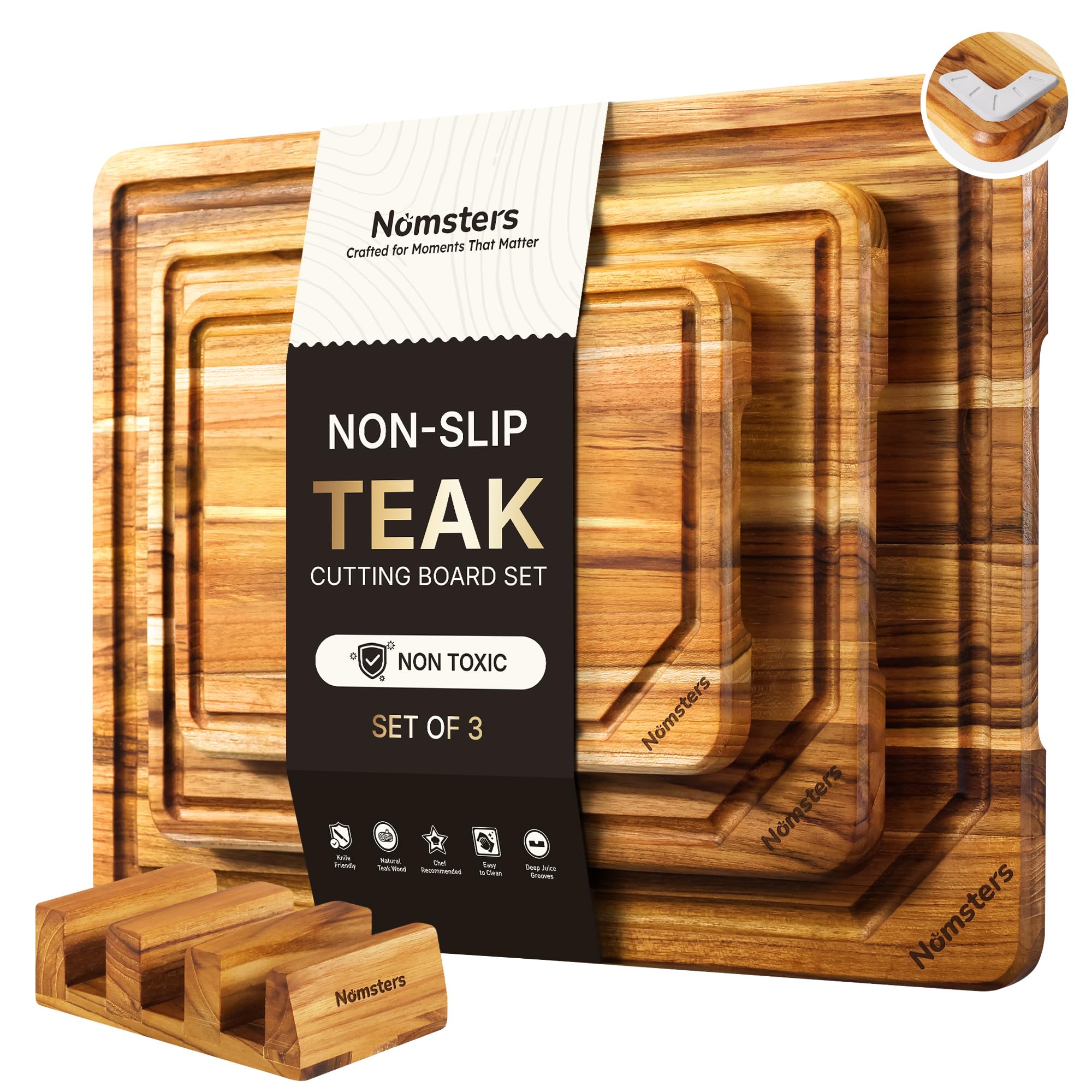 Teak Wood Cutting Board for Kitchen Non Slip Charcuterie Board