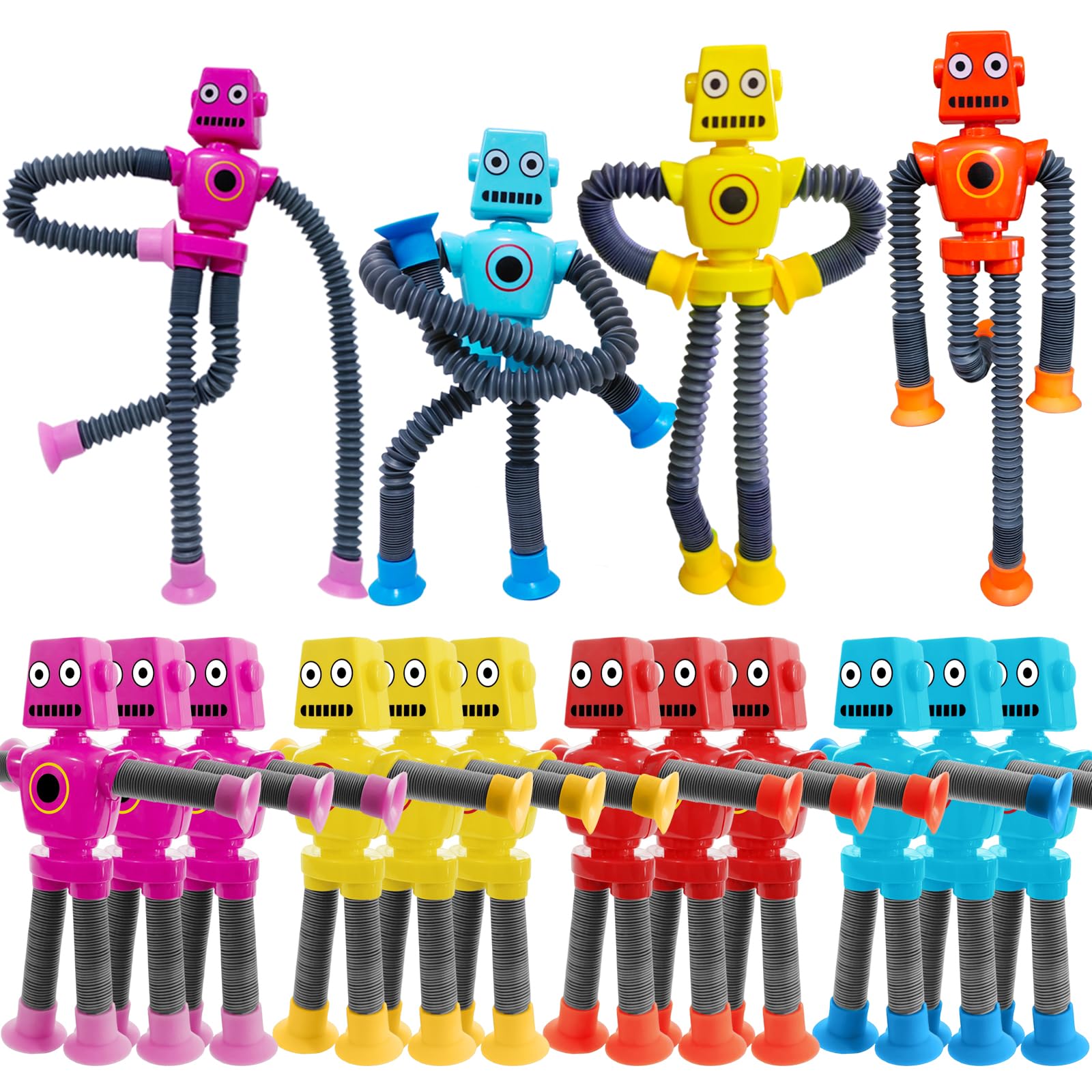 Photo 1 of 16 PCS Suction Cup Robot Toy,Shape Changing Telescopic Pop Tubes Autism Sensory Toy Kids Girls Boys Toddlers Adult,Funny Robot Action Figure Bendable Fidget Toy Gift Birthday Party Favors Christmas