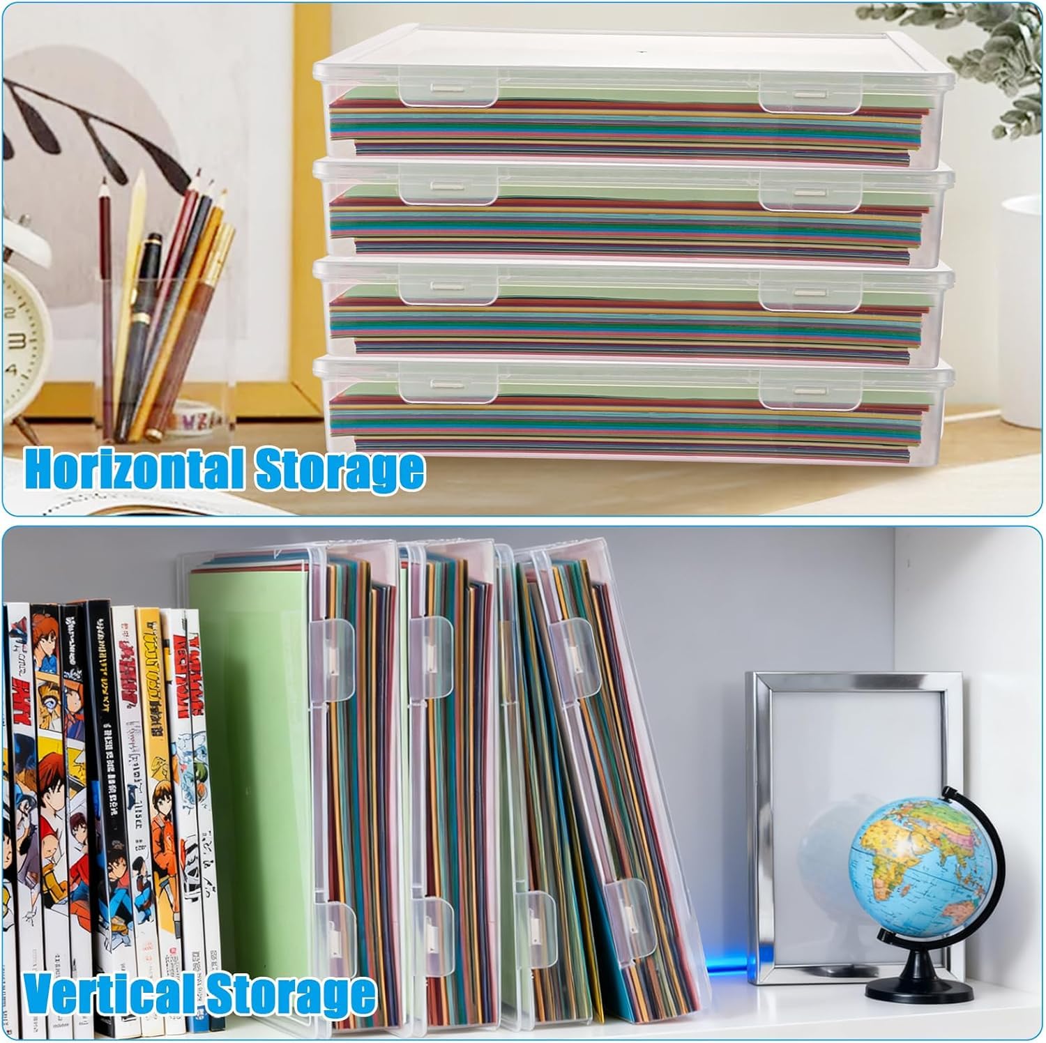 lot de 5 Boite archive A4 en plastique, boites de rangement documents 32,5 x 23 x 5 cm, boite transparente a4, boites plastique PP pour bureau, école et maison