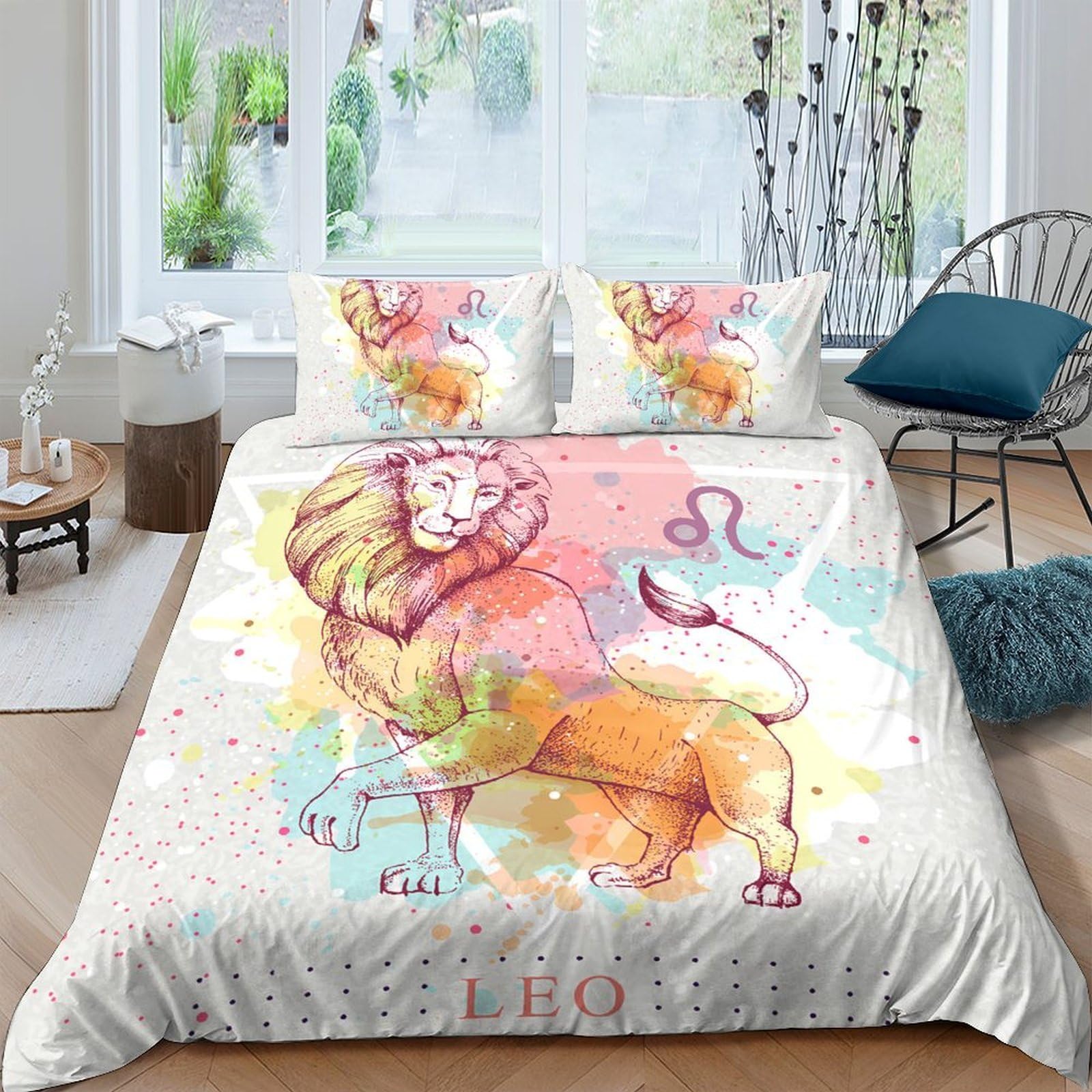 Ctjqhvkz Style-4 3D Printed Watercolor Lion Fitted Sheet Microfiber Bed Cover For Bedroom Decor Dorm Mattress Protection Single（135X200cm）