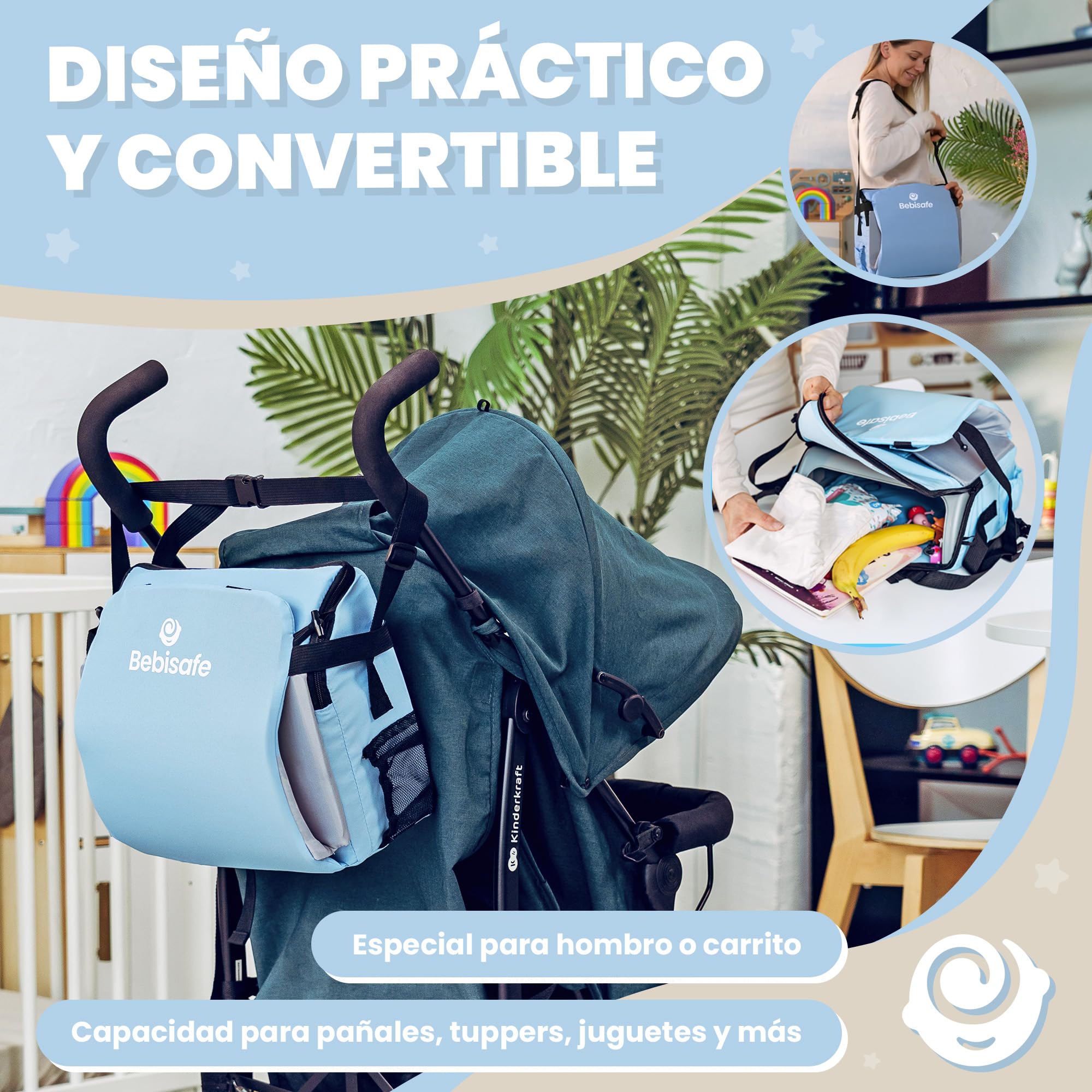 Tronas de Bebe - Trona Portatil Bebe Plegable - Alzador Silla para Niños comer - De Viaje Portatil y Plegable - Alzador Silla comer - Elevador para niños - Incluye Babero Silicona (Azul)