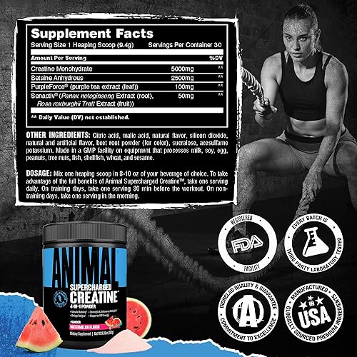 Miniatura 7 de Animal Creatina XL Powder - Suplemento mejorado de monohidrato de creatina más betaína anhidra PurpleForce y Senactiv - Retrasa la fatiga muscular