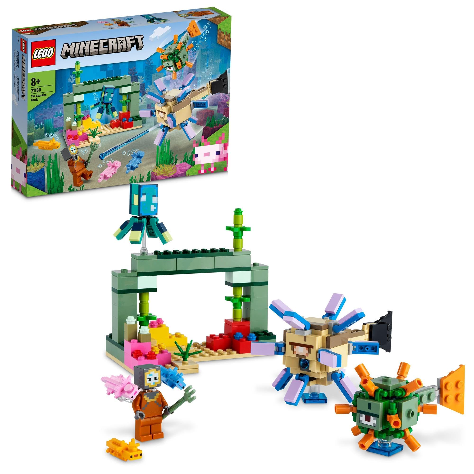 LEGO Minecraft 21180 The Guardian Battle, Toy Blocks, for Boys and Girls, Present, Video Game, Sea, Ages 8 and Up