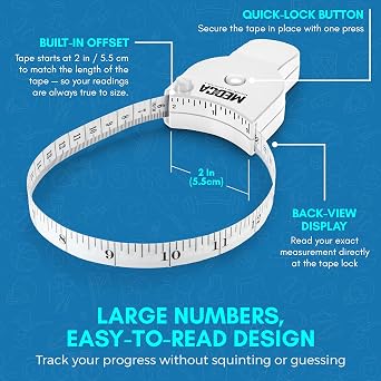Body Fat Caliper and Measuring Tape for Body - Skinfold Calipers and Body Fat Tape Measure Tool for Accurately Measuring BMI Skin Fold Fitness and Weight-Loss - New Upgraded Design (White)