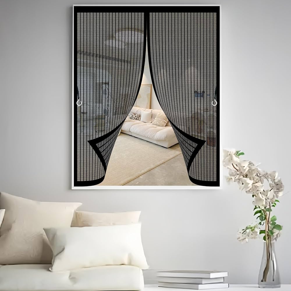 Moustiquaire Pour Fenêtres, 65x65 Cm Avancée Rideau Magnétique Anti Insectes Pour Porte De Balcon, Porte Cave, Porte De Terrasse, Kit D' Installation Complet Innovant, Noir