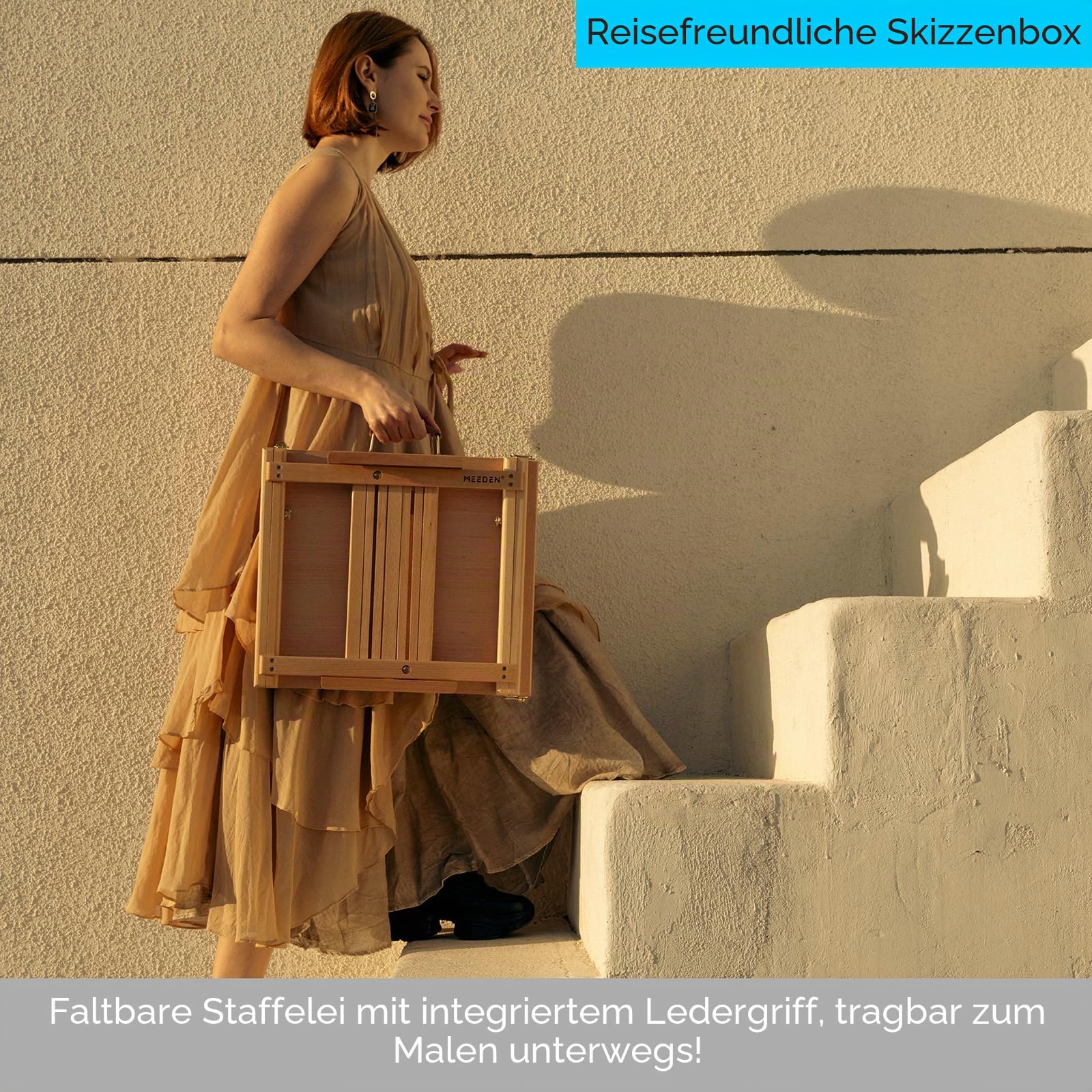 MEEDEN Skizzenkasten Tischstaffelei mit Metallschublade - Verstellbare Staffelei & Skizzenbox aus massivem Buchenholz, Kunststaffelei mit Stauraum für oder Plein Air, hält Leinwände bis zu 86,4 cm