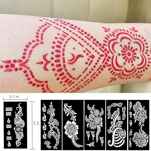 Miniatura 8 de 18 hojas de plantillas de henna para manos, plantillas de tatuajes temporales indios y árabes para arte de manos y cuerpo
