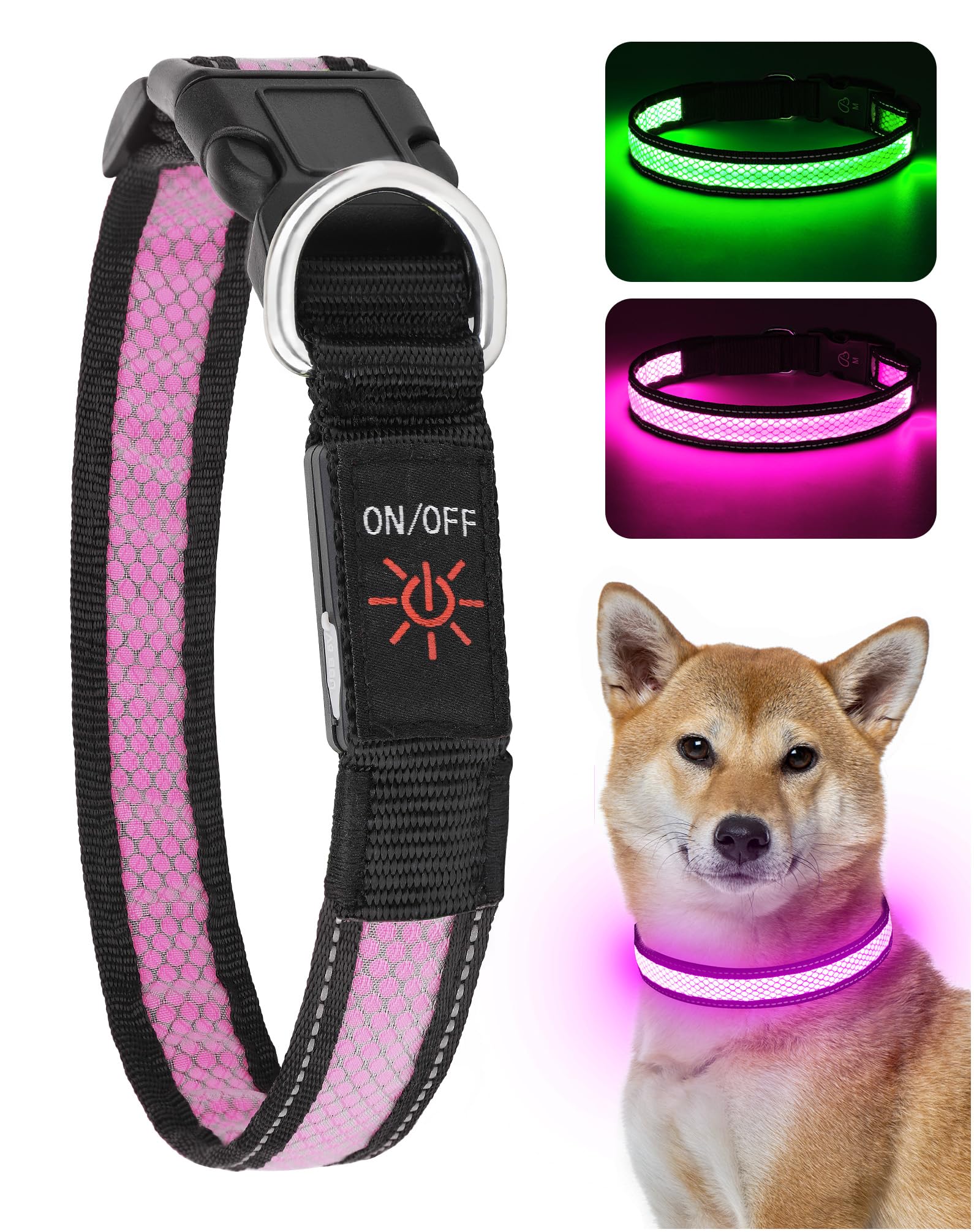 Weesiber Light Up Dog Collar, USB Rechargeable LED Dog Collar Glow in The Dark, Adjustable Reflective Waterproof Dog Collar Light for Night Walking(
