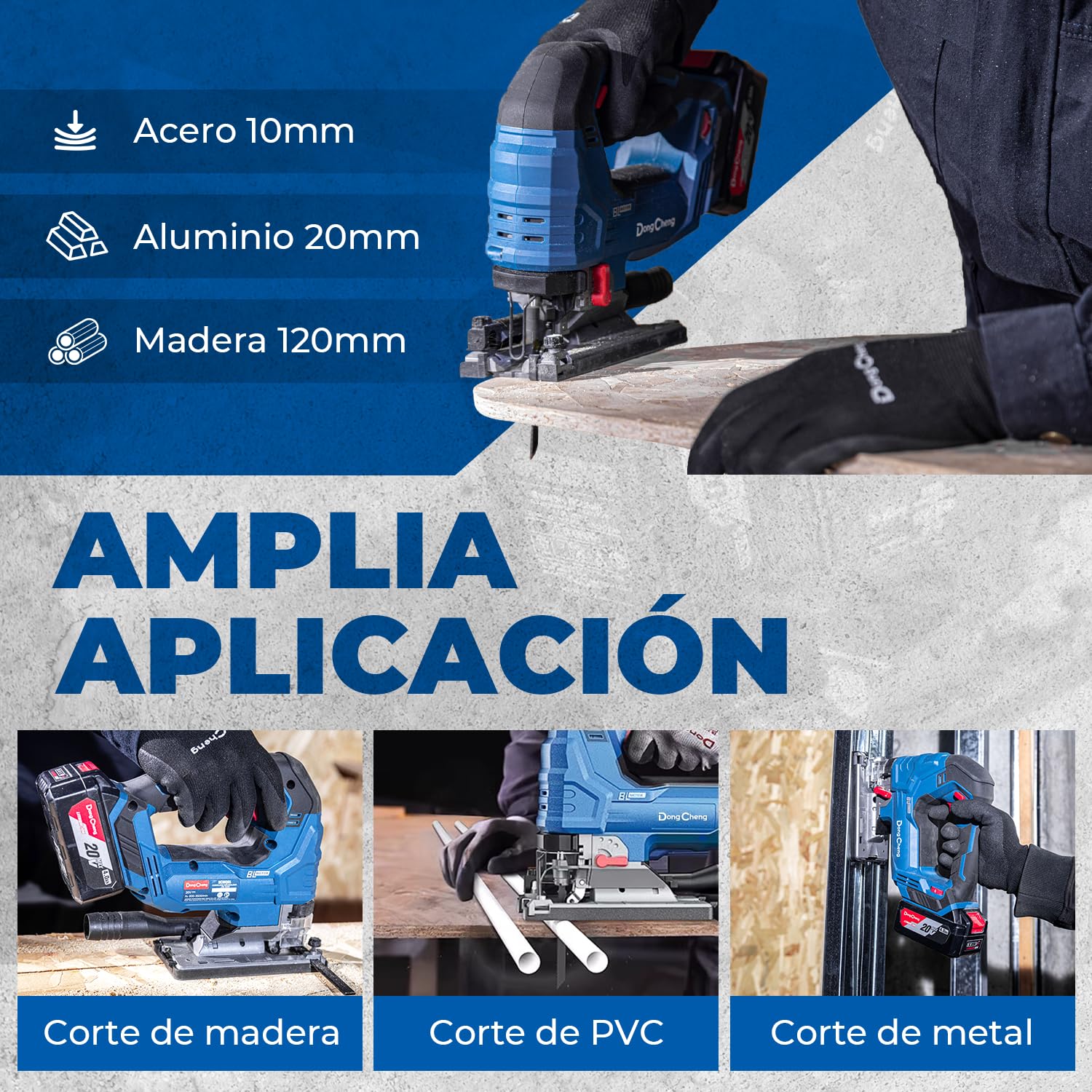 Dong Cheng Sierra de Calar 18V Sin Escobillas | Orbital 800-3500 c.p.m. | Inglete 0-45° | 6 Velocidades | Con Doble LED, Soplador, Batería 4Ah, Cargador, 6 Hojas & Maletín