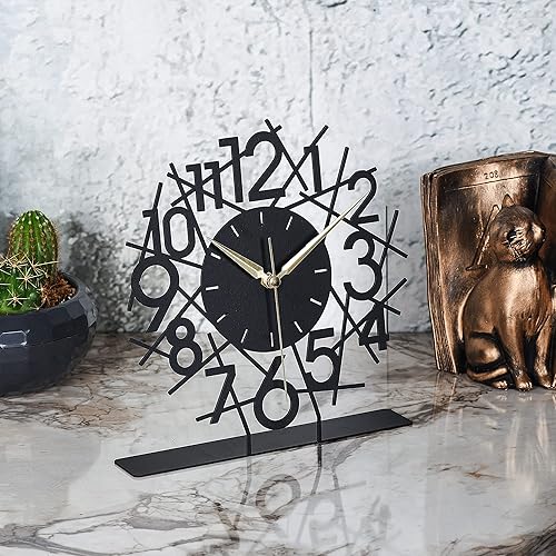Miniatura 5 de muyika Reloj decorativo de escritorio y estante, reloj de mesa de metal en soporte, reloj de decoración del hogar, reloj de escritorio moderno de