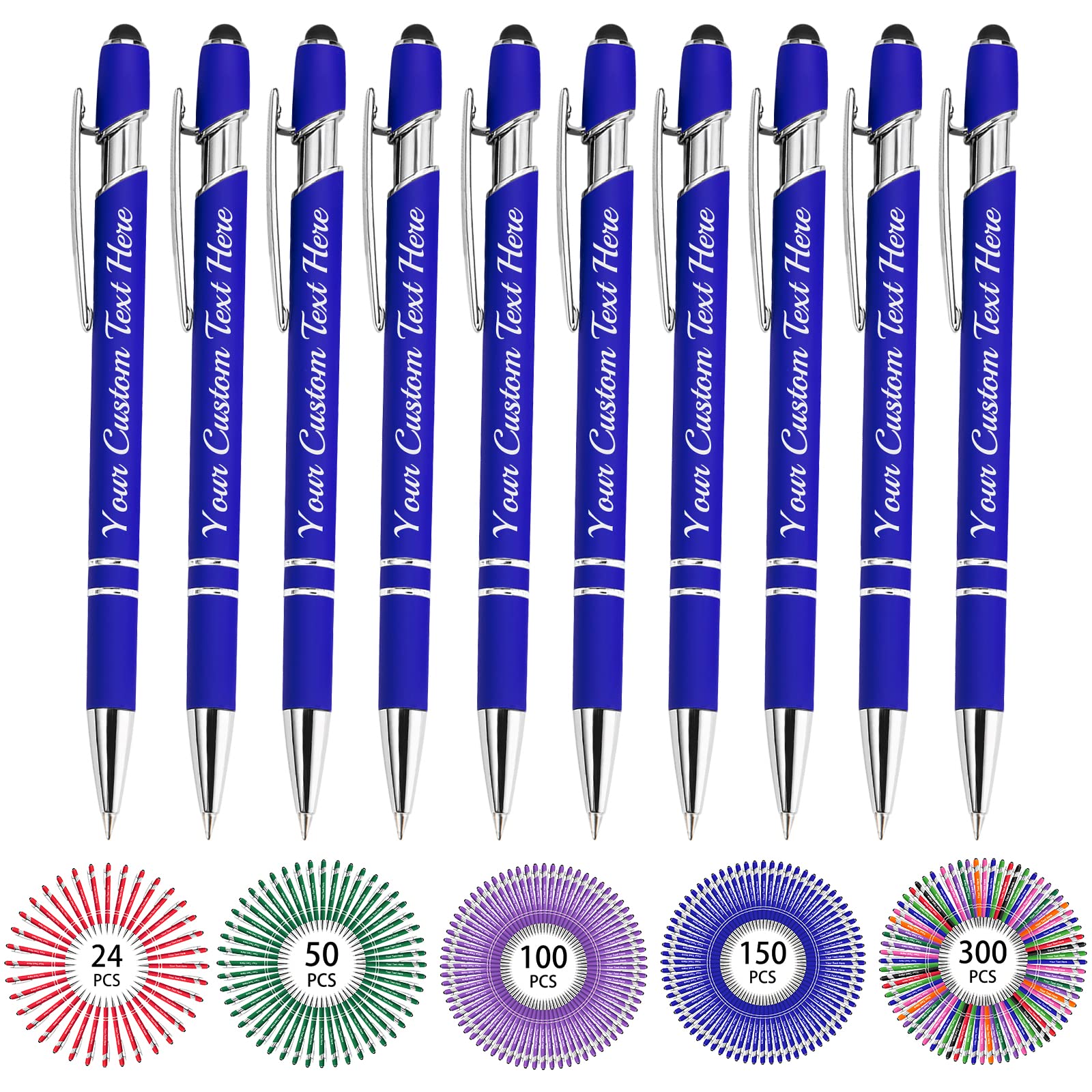 Hapelf Up to 500 Bulk Custom Pens Personalised Engraved Laser Ballpoint Promotional Pens with Names Stylus Tip Retractable Black Ink Pen for Women Men Wedding Christmas 150 Pcs