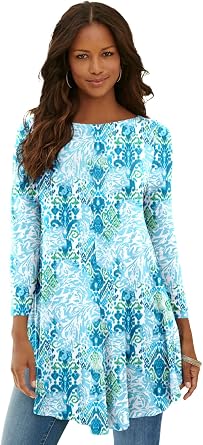 Roamans Womens Plus Size Boatneck Swing Ultra Drape Tunic Top