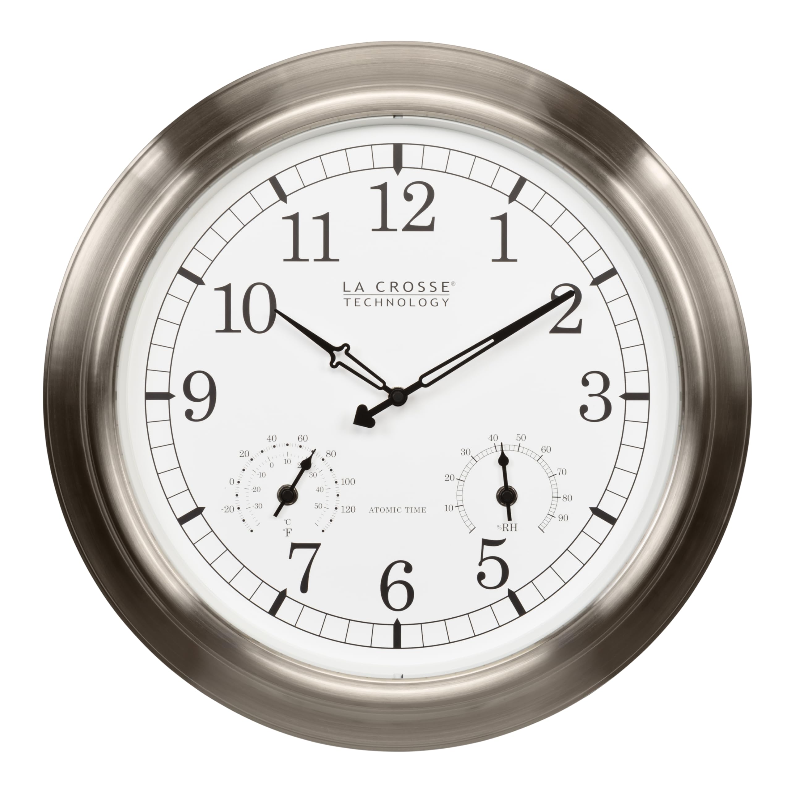 La Crosse Technology 404-80017-INT 17.9-inch Indoor/Outdoor Classic Stainless Steel Atomic Analog Wall Clock