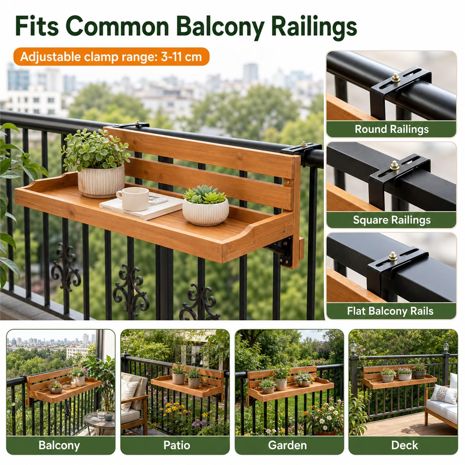 Tavolo sospeso da Balcone Tavolo Pieghevole da Balcone sospeso Tavolo da Bar per ringhiera pensile da Esterno Salvaspazio Pieghevole per terrazza,Giardino,Balcone e Veranda