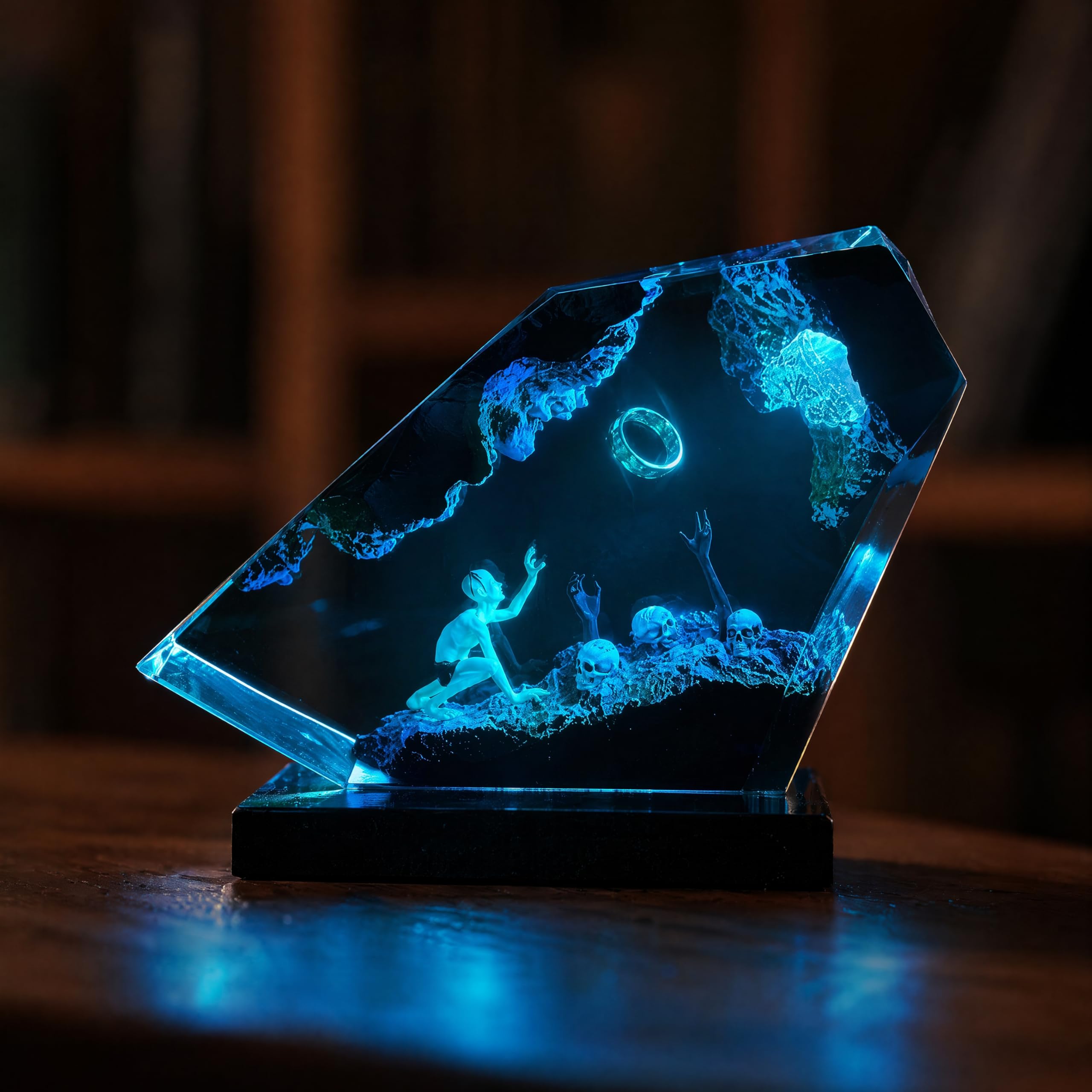 Lámpara de resina epoxi, Anillo del Señor Oscuro, luz nocturna LED de resina de madera maciza hecha a mano, puerto USB, decoración de mesita de noche de dormitorio, regalo de cumpleaños