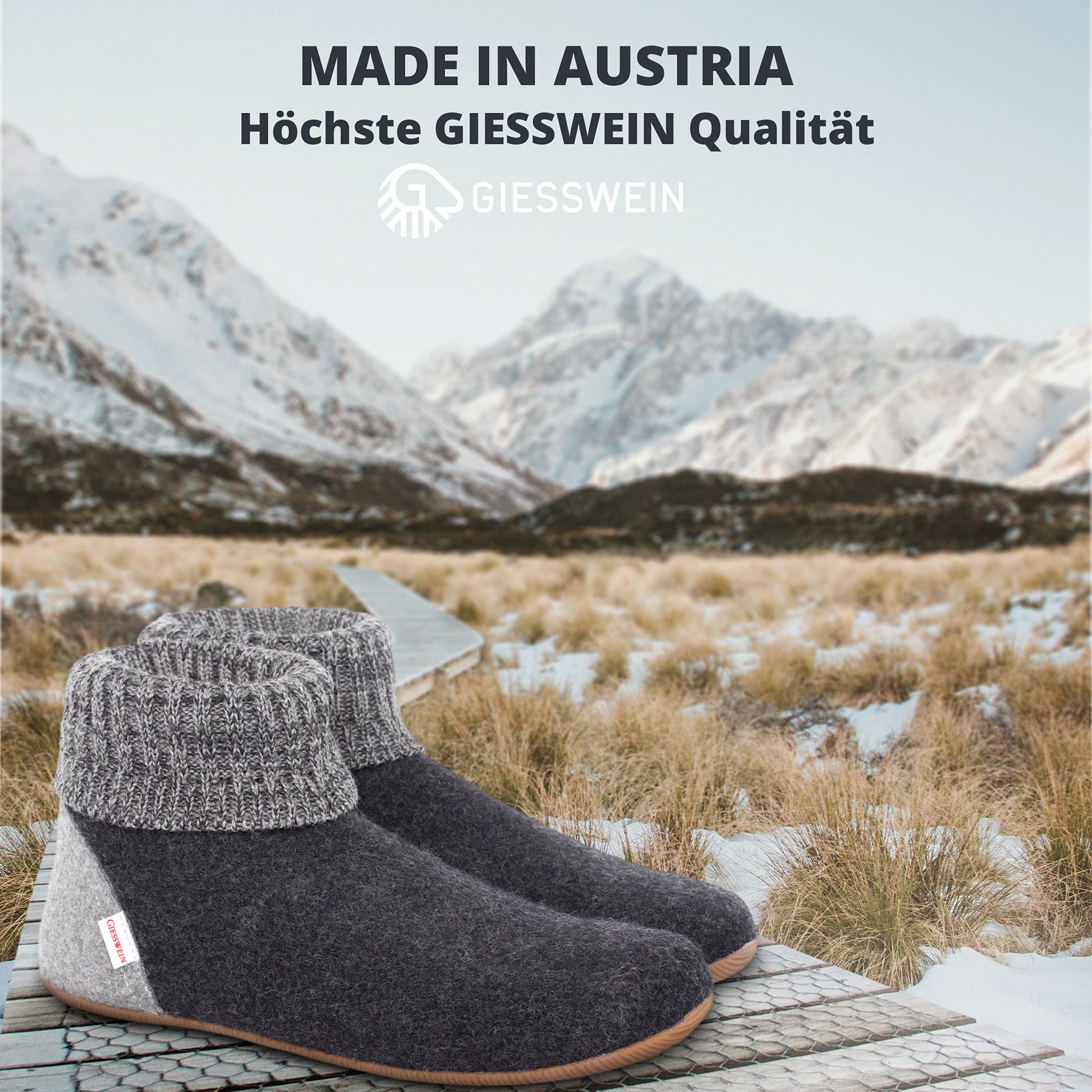 Giesswein Hüttenschuh Wildpoldsried | Warme Filz-Pantoffeln mit rutschfester Gummisohle fuer Damen & Herren - hohe Huettenschuhe fuer Zuhause