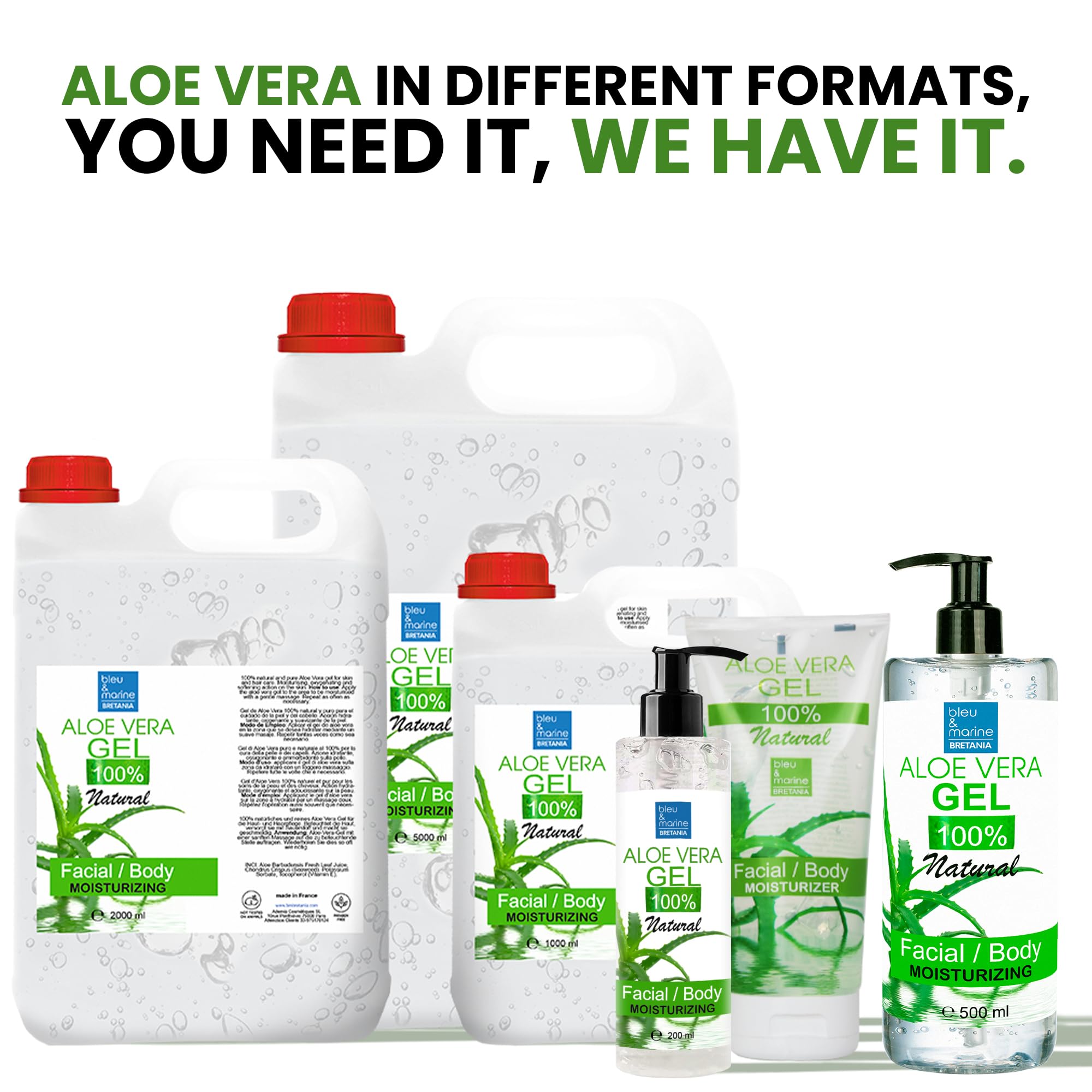 Gel d'Aloe Vera 100% Naturel Hydratant Visage Corps Masque Cheveux Après Epilation After Shave Soin Bébé Animaux Atténue Taches Brunes 1000 ml pompe doseuse