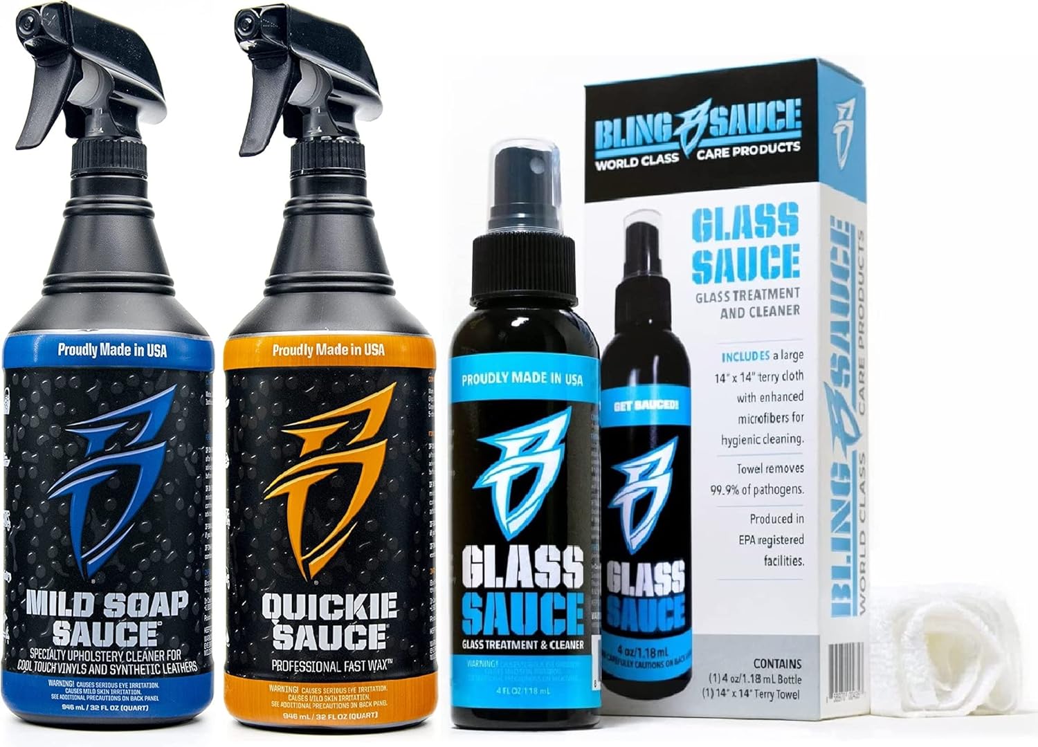 Boat Bling Premium Bundle - Mild Soap, Quickie Sauce, Glass Sauce, Vinyl Sauce