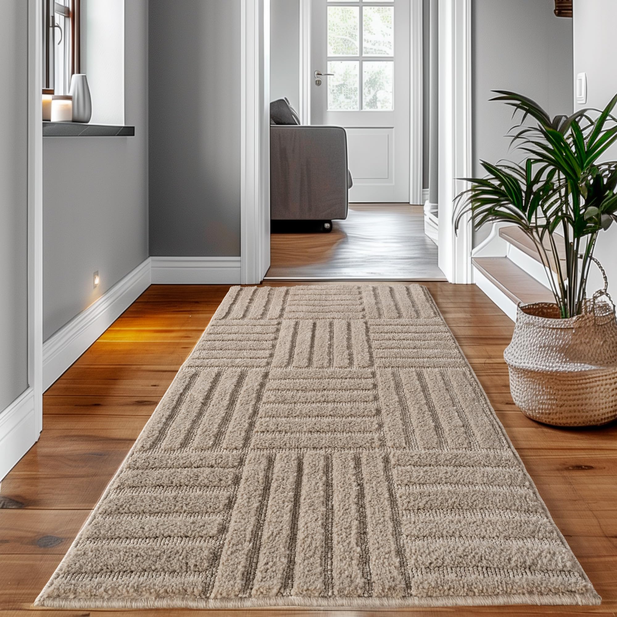 SIMPEX Teppich Hochflor Wohnzimmer Teppich, Weich & Flauschig, Skandinavisch Boho Stil, Langflor Shaggy, Pflegeleicht, Jute Rückseite