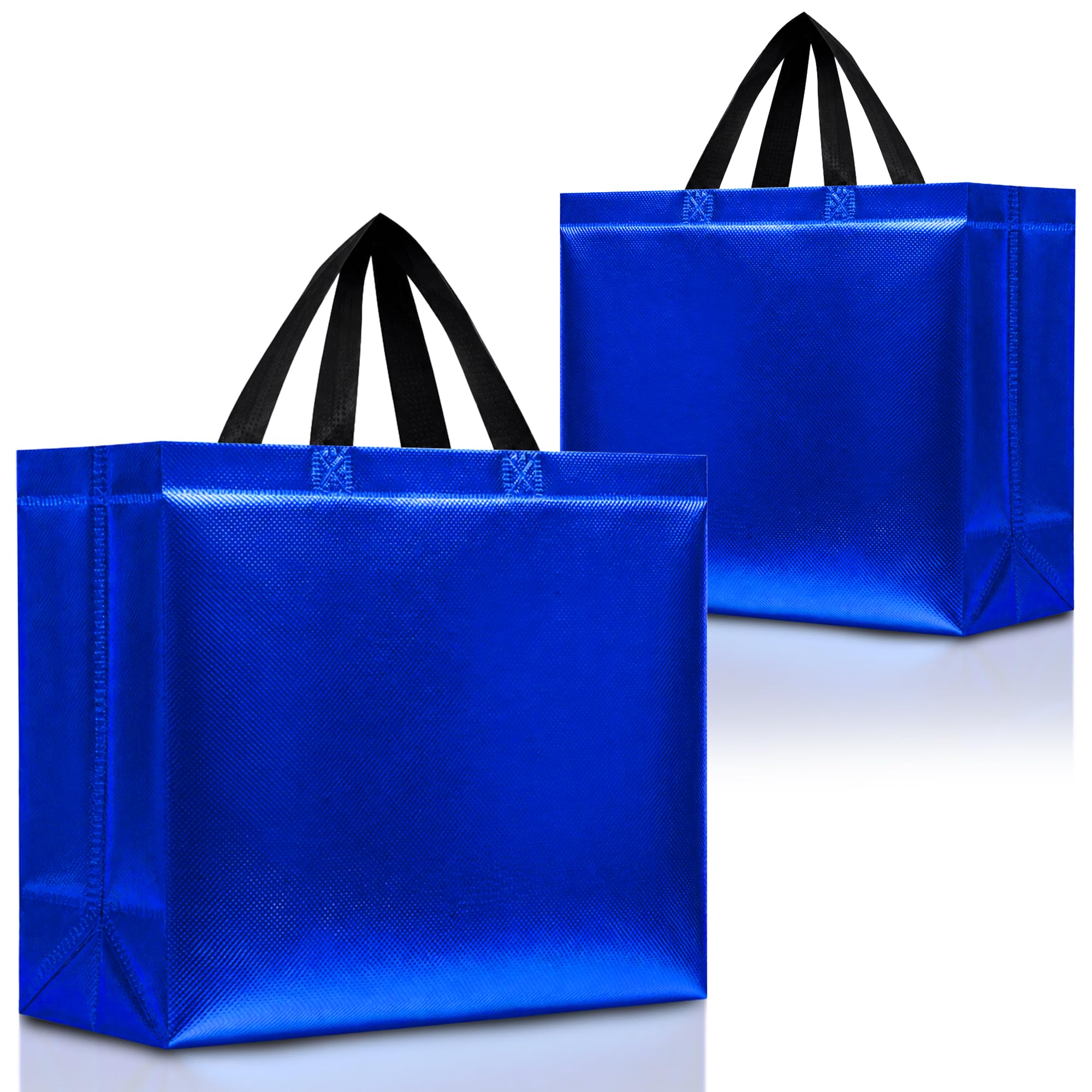Nush Nush Blue Gift Bags Large Size – Set of 12 Shiny Blue Reusable Gift Bags with a Glossy Finish - Perfect As Goodie Bags with Handles, Birthday Bags, Party Favor Bags – 13Wx5Dx11H Size