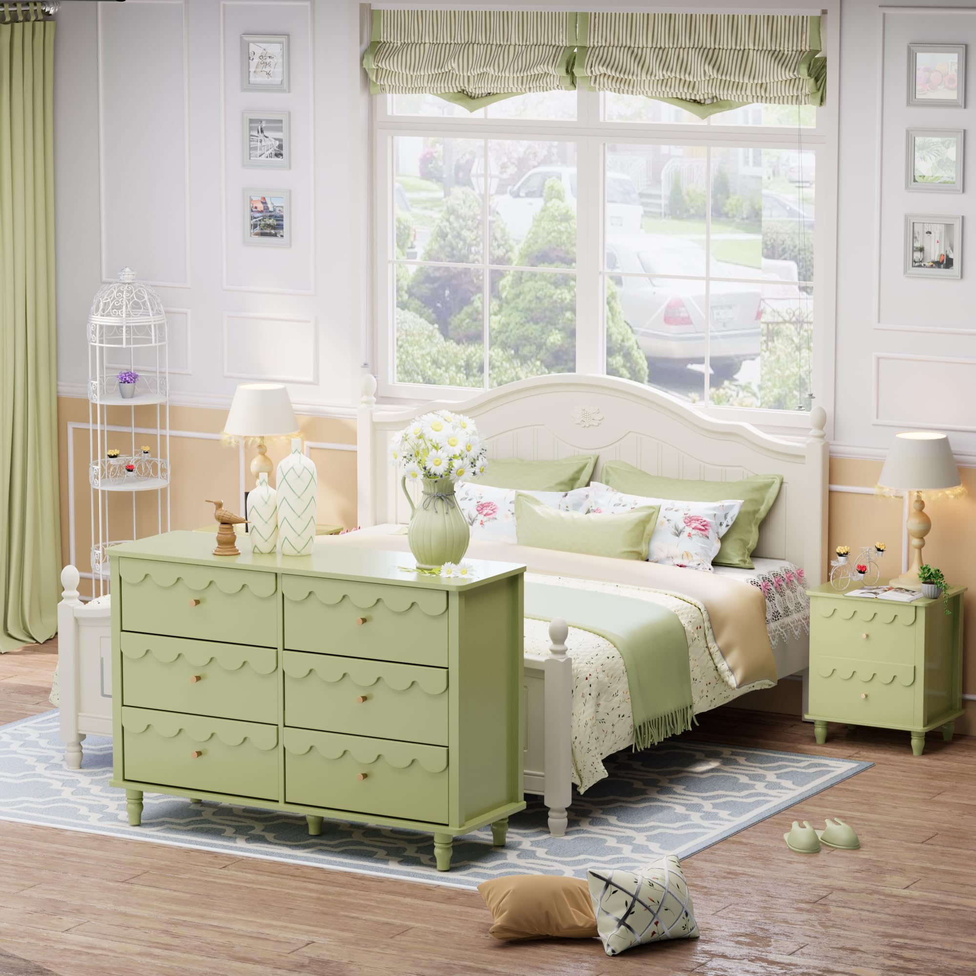 Amazon.com : Anbuy Green Scalloped Nursery Chests and Dresser for Kids  Bedroom Wood 6 Drawer Dresser, Dressers & Chests of Drawers with Metal  Handles for Bedroom, Nursery, Hallway : Baby