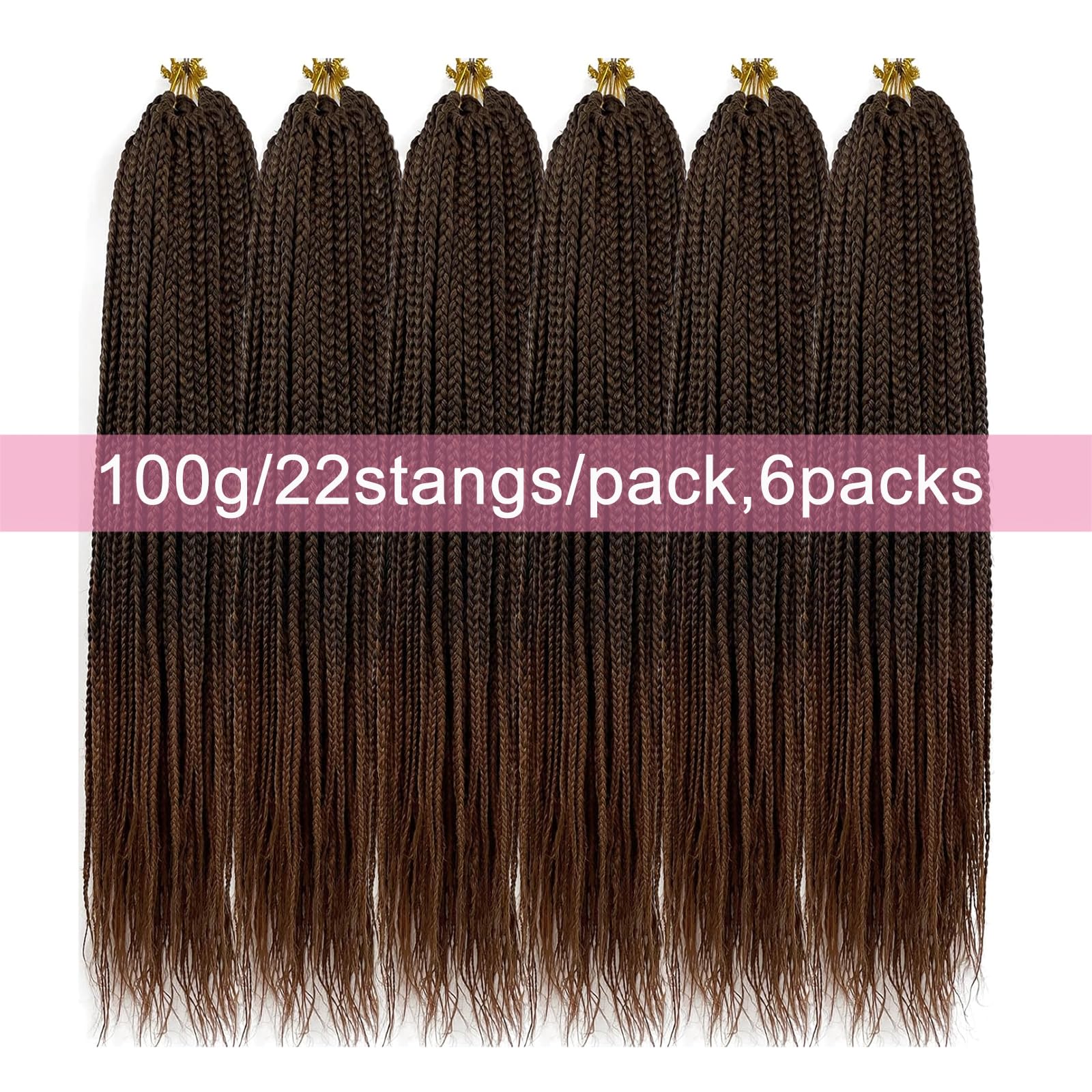 TAOYEMY Box Braids Crochet Hair Extensions 24 Inch 6 Packs, 22 Strands/Pack, Synthetic Braiding Hair for Women & Girls (T30#, 24 inch) - Image 3