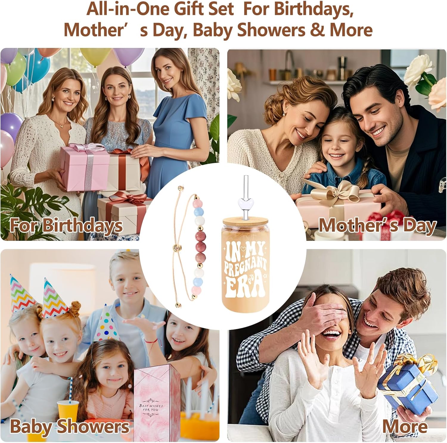 Pregnancy Gifts for Mom to Be – IN MY PREGNANT ERA 16oz Iced Coffee Glass with Lid and Hope Bracelet – Baby Shower or Pregnancy Announcement Keepsake Gift Set for First Time Moms - Image 6
