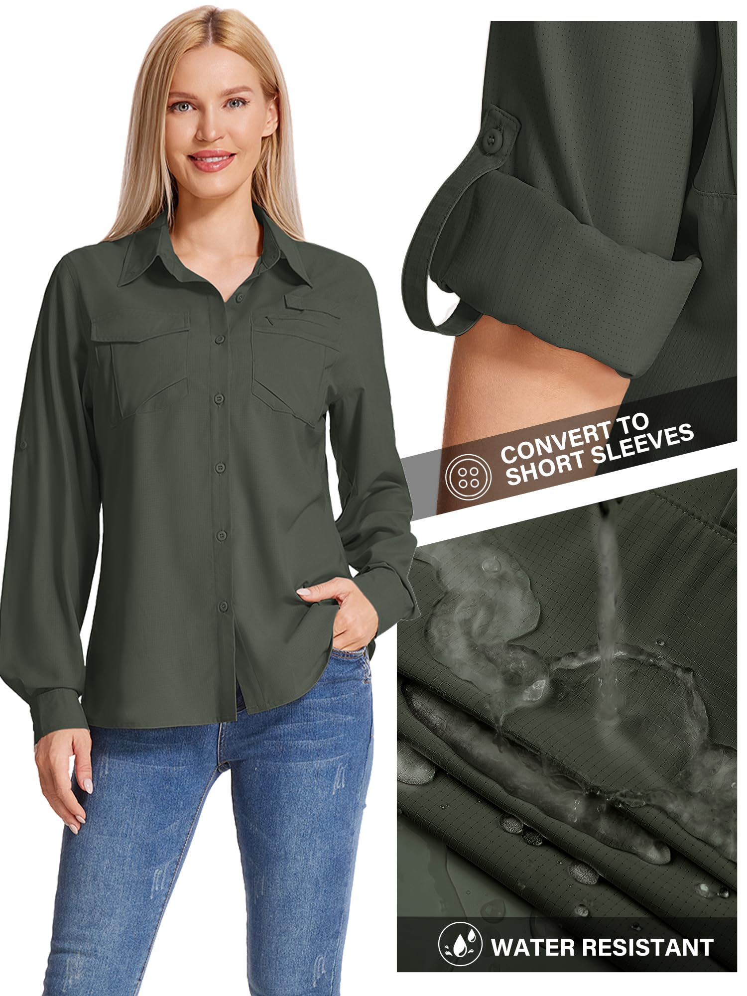 Chemises de protection solaire UV UPF 50 à manches longues pour femme, chemise de randonnée, safari, pêche, voyage