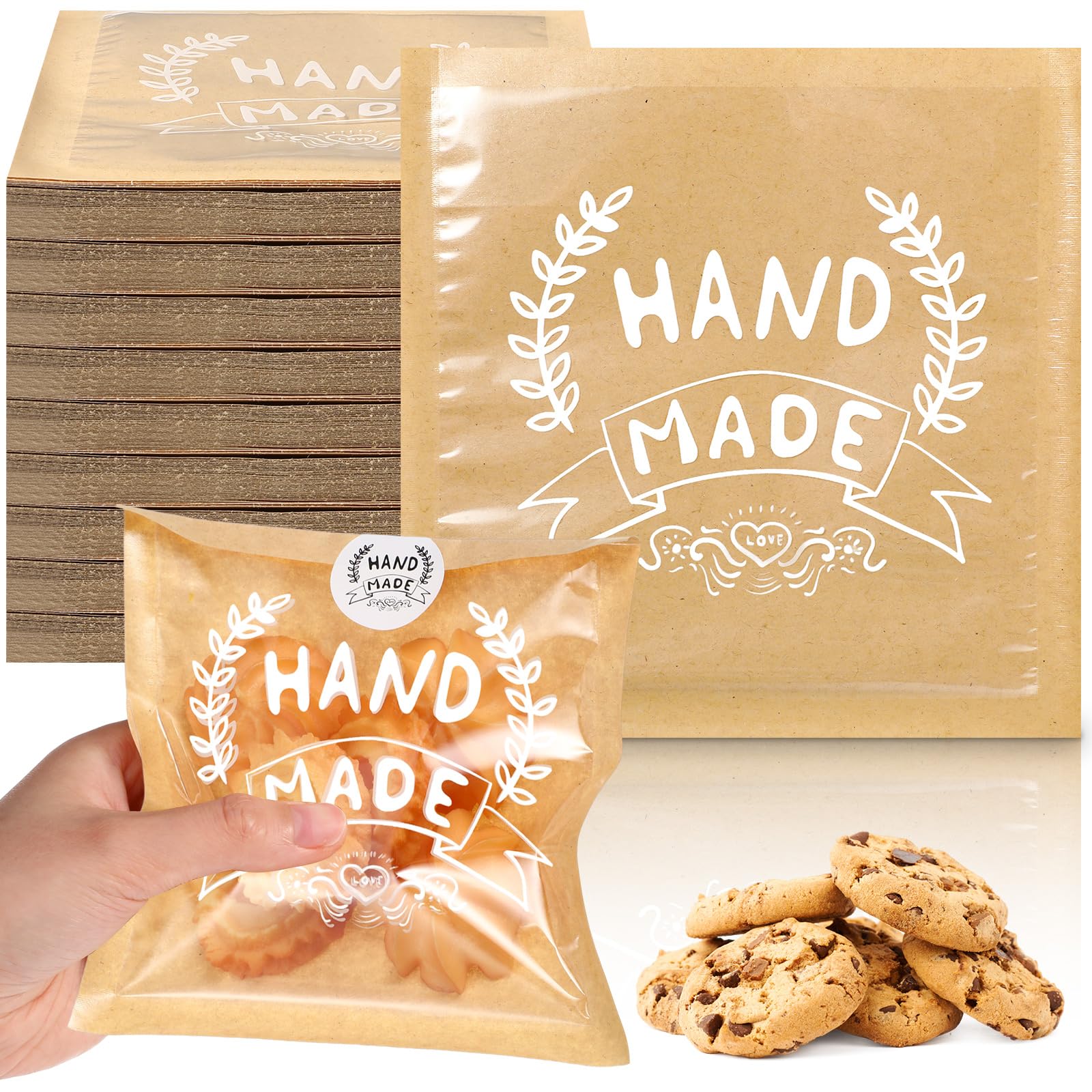 Fuyoooo 50 Pack Bakery Bags With Window - Kraft Paper Treat Bags & Stickers For Cookies, Donuts