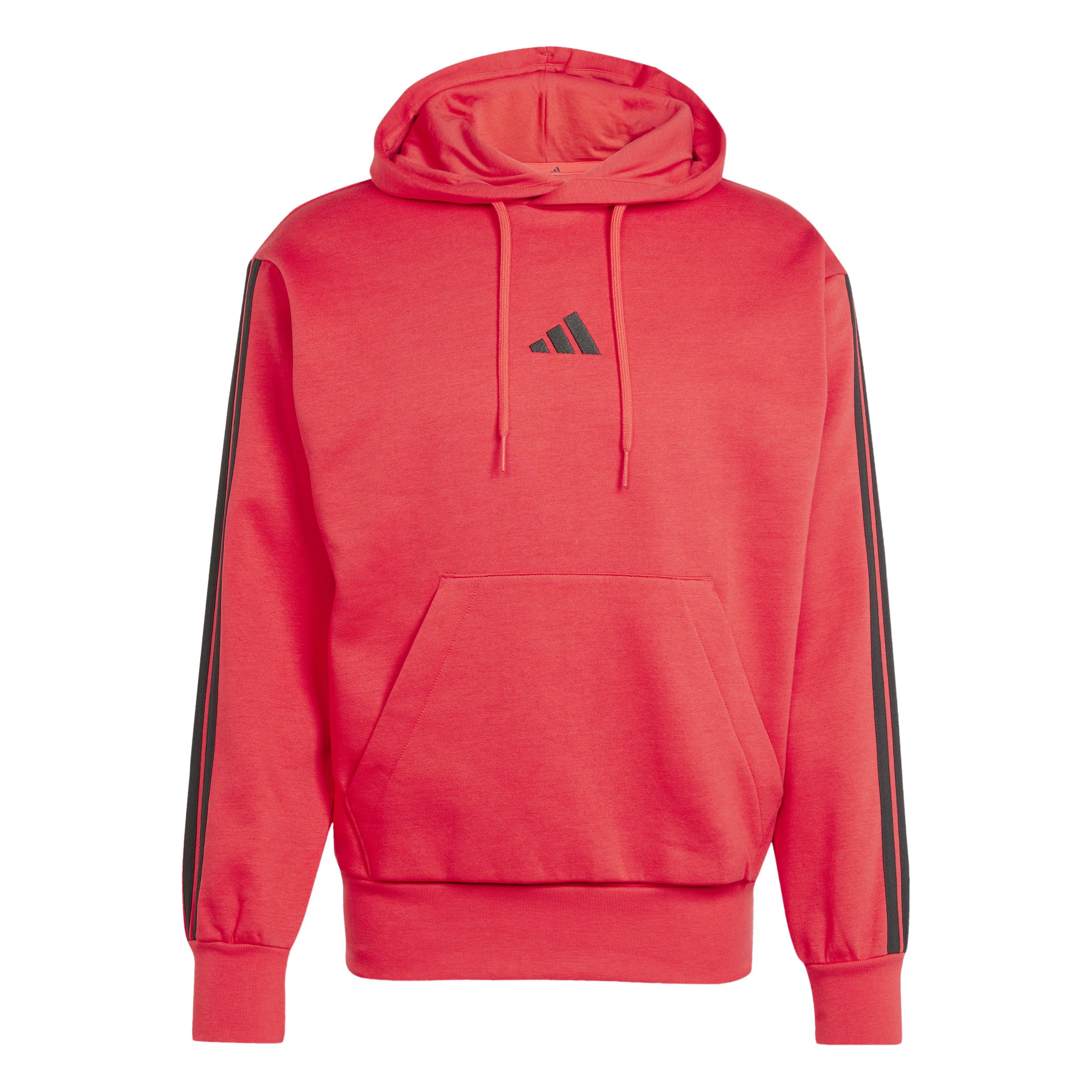 adidas Men's ESSENTIAL THREE STRIPES FLEECE HOODIE, pure ruby/black, XS